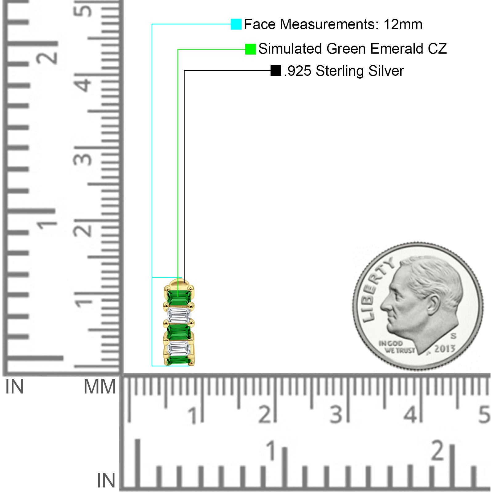 Minimalist Baguette Cubic Zirconia Huggie Hoop Earring Solid 925 Sterling Silver