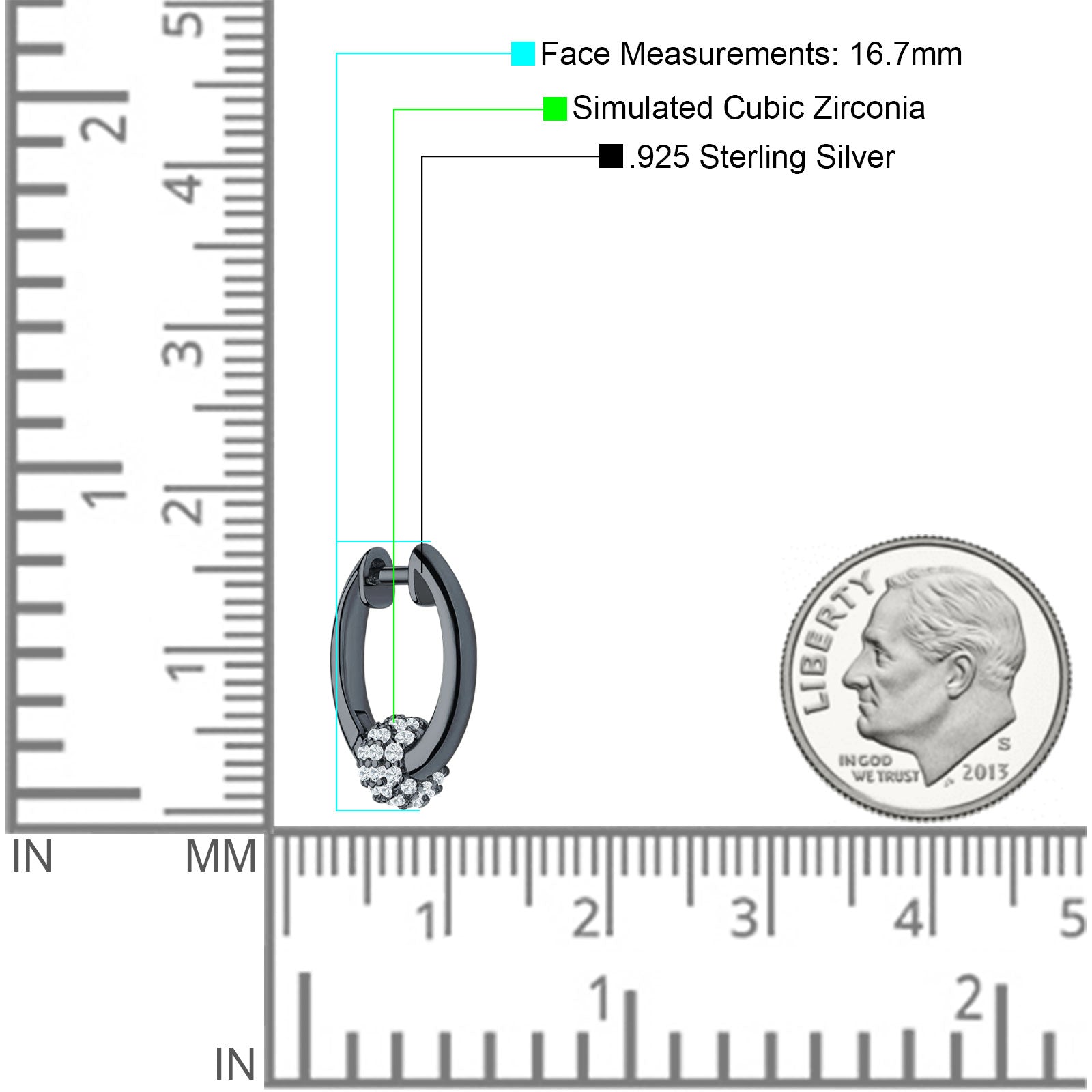 Round Ball Design Hoop Earring Cubic Zirconia 925 Sterling Silver
