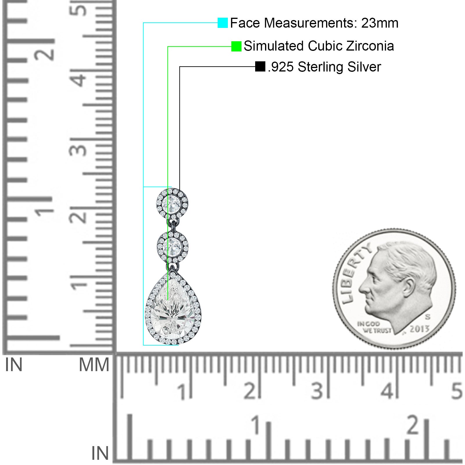 Pear Teardrop Halo Drop Dangle Earring Cubic Zirconia 925 Sterling Silver