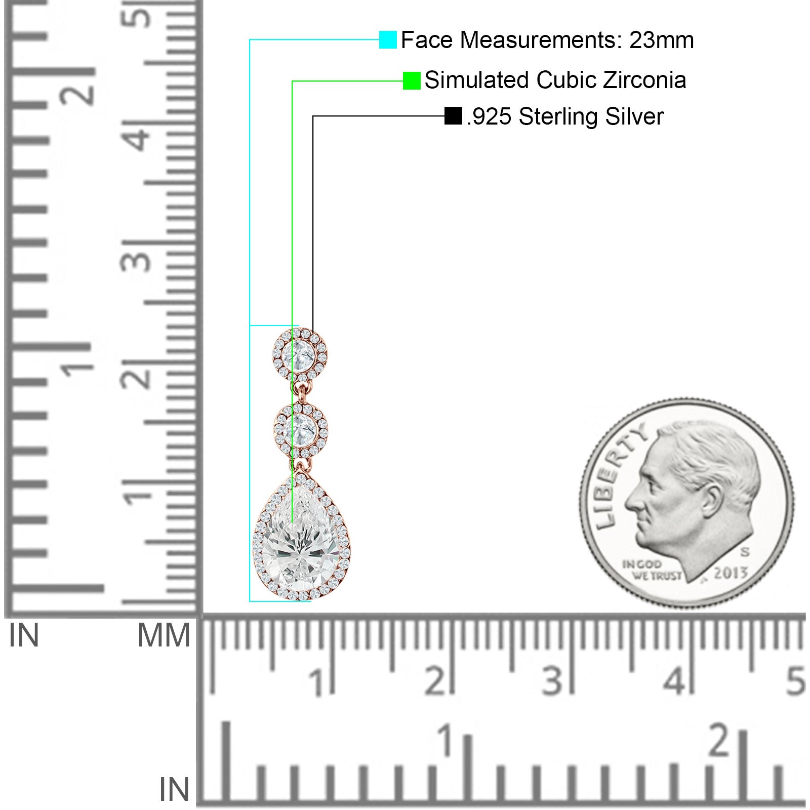 Pear Teardrop Halo Drop Dangle Earring Cubic Zirconia 925 Sterling Silver