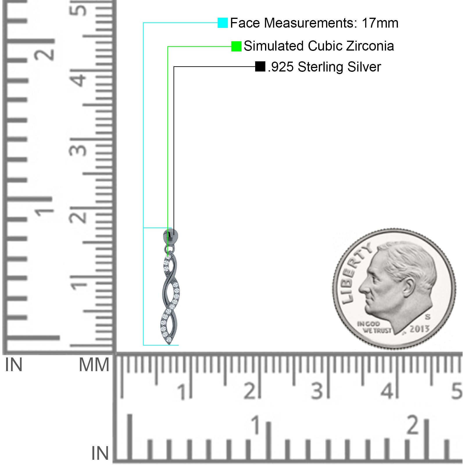 Infinity Twisted Two Tone Stud Earring Cubic Zirconia 925 Sterling Silver