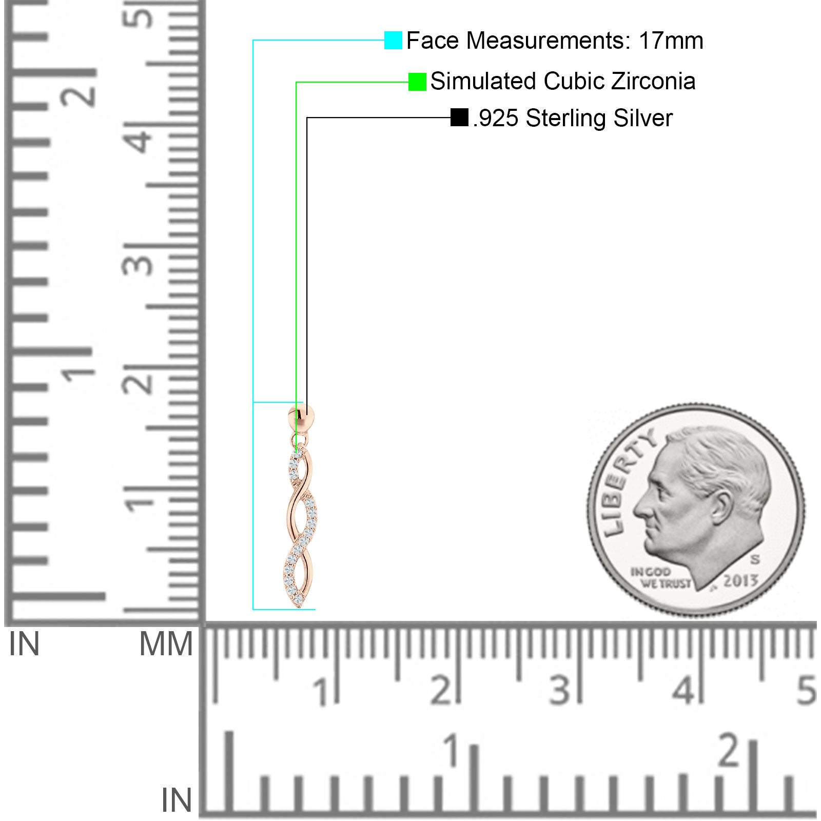 Infinity Twisted Two Tone Stud Earring Cubic Zirconia 925 Sterling Silver
