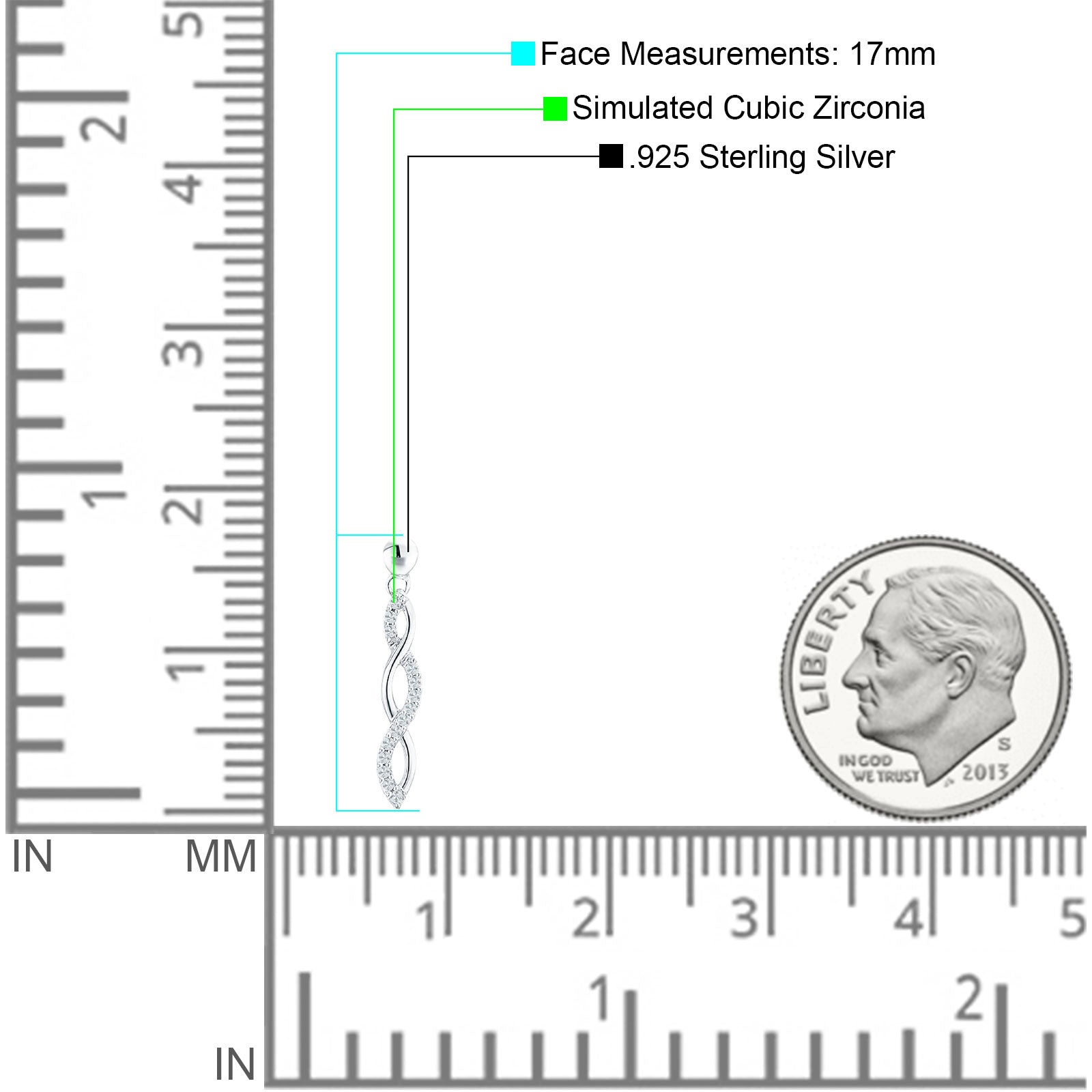 Infinity Twisted Two Tone Stud Earring Cubic Zirconia 925 Sterling Silver