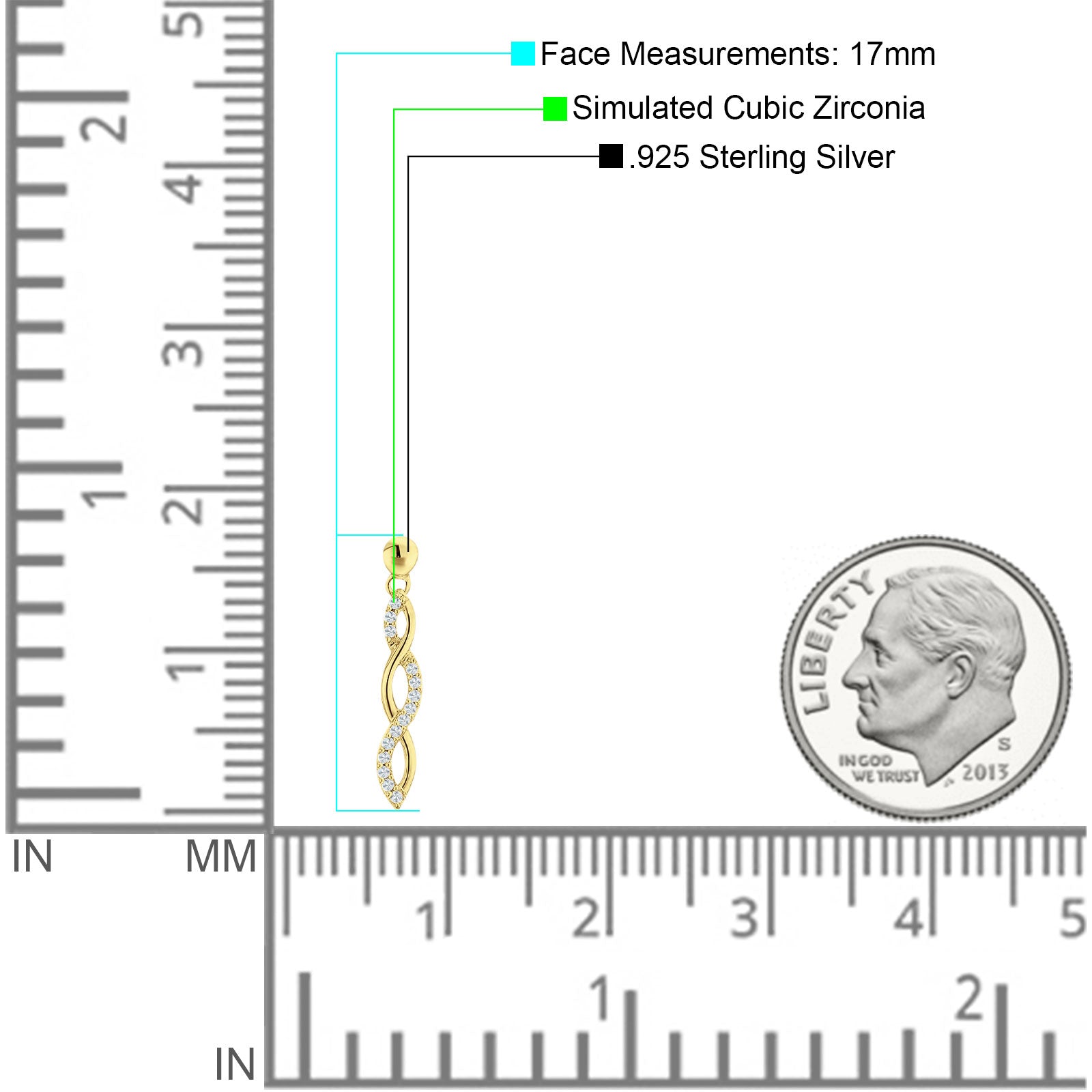 Infinity Twisted Two Tone Stud Earring Cubic Zirconia 925 Sterling Silver