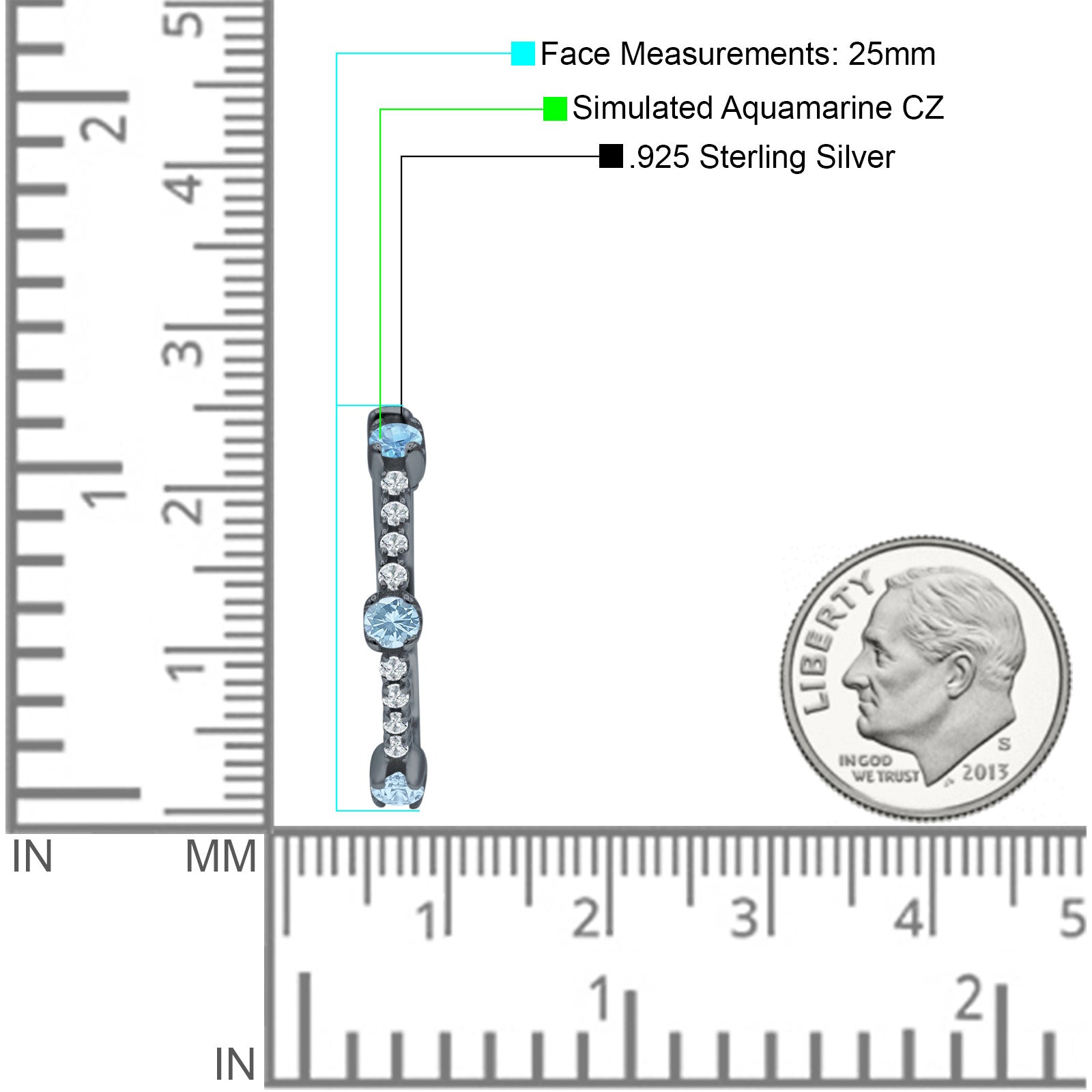 Round Cubic Zirconia Huggie Hoop Earring 925 Sterling Silver