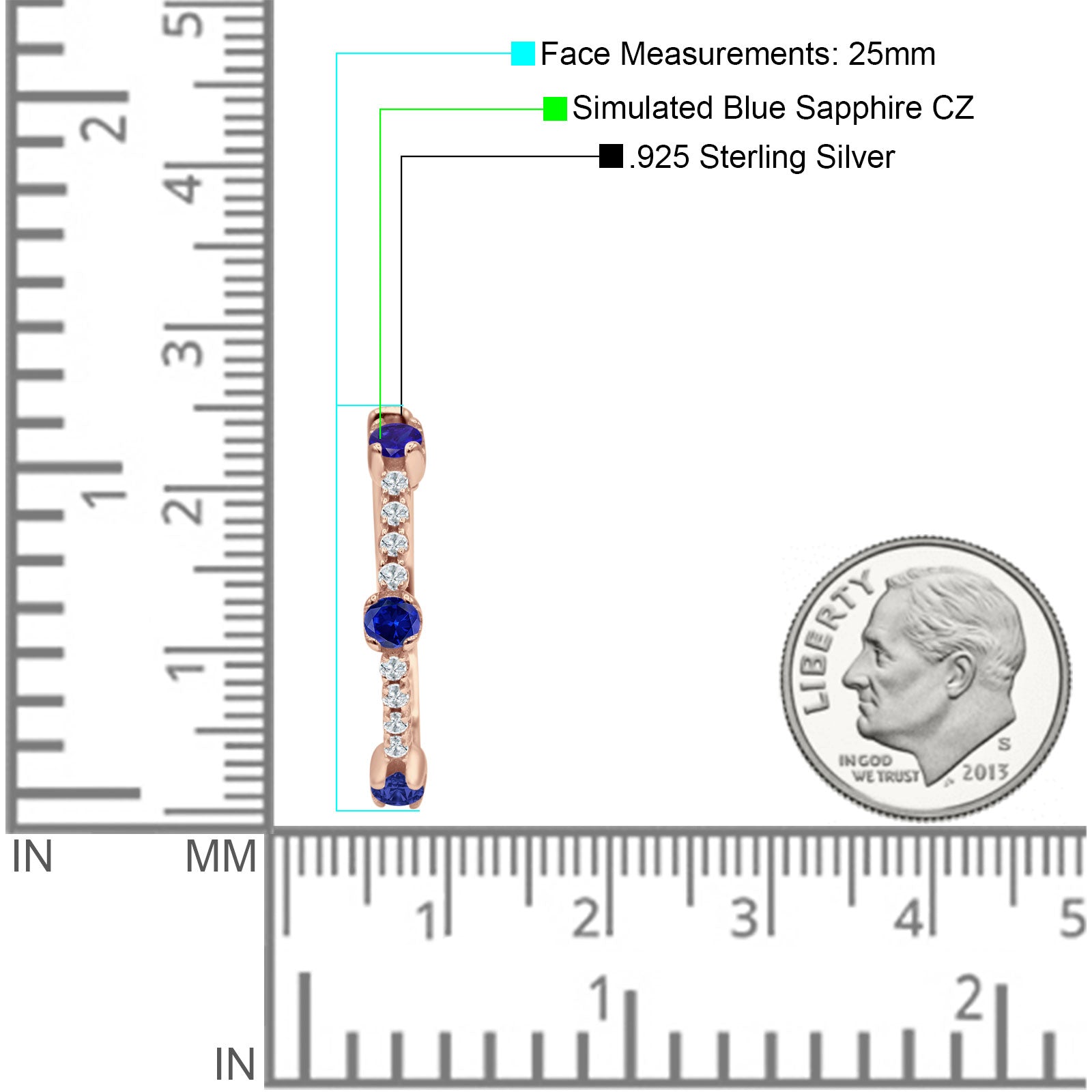 Round Cubic Zirconia Huggie Hoop Earring 925 Sterling Silver