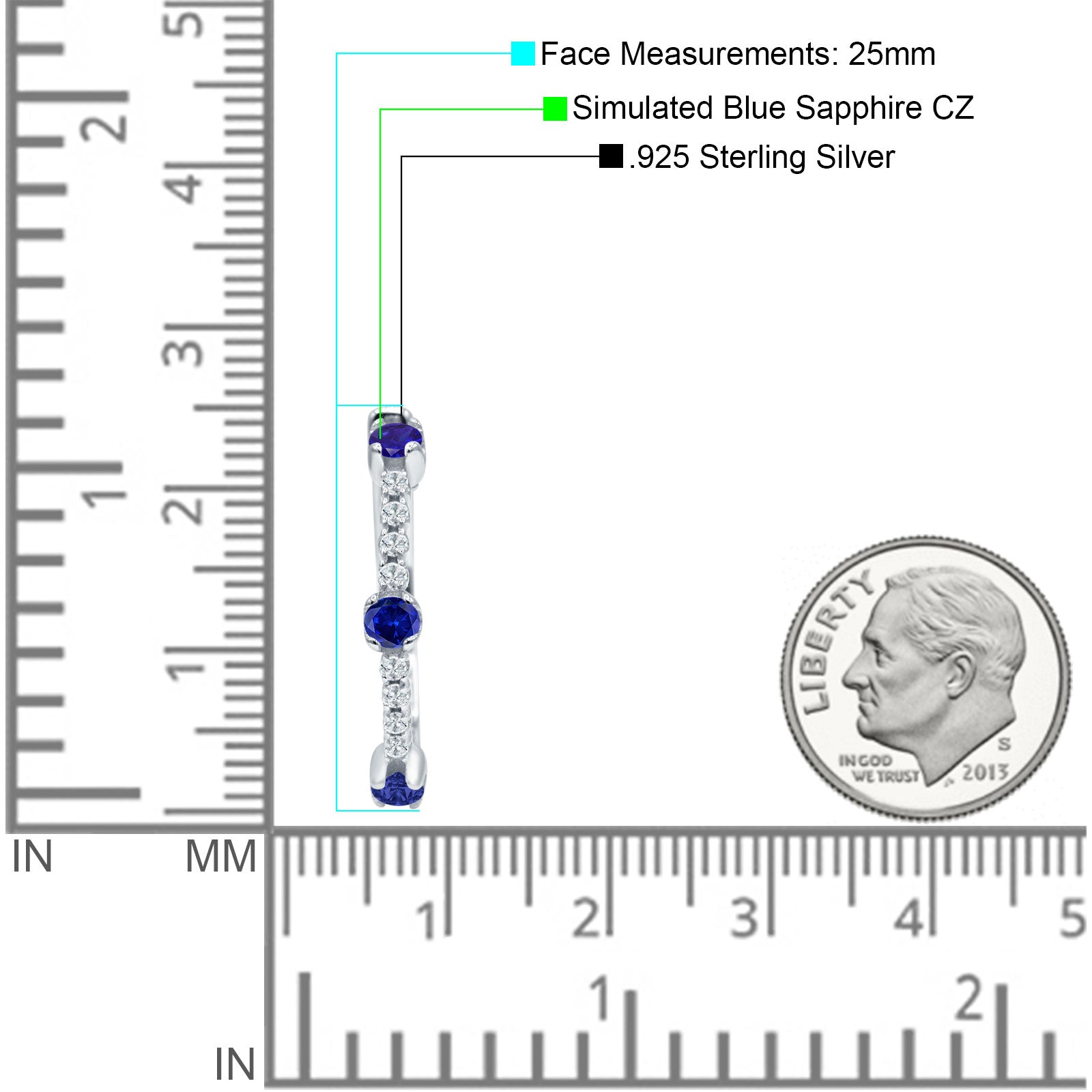 Round Cubic Zirconia Huggie Hoop Earring 925 Sterling Silver