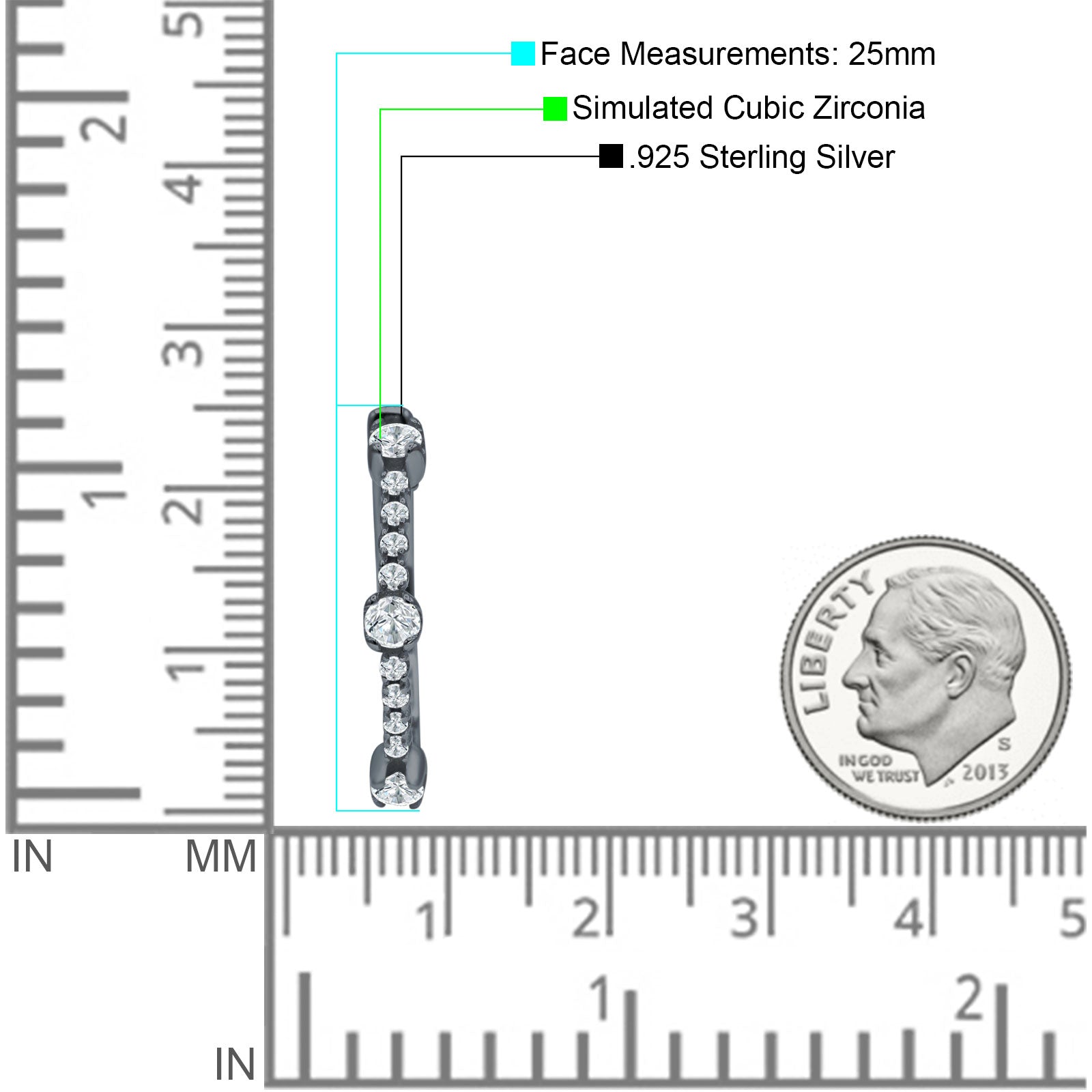 Round Cubic Zirconia Huggie Hoop Earring 925 Sterling Silver