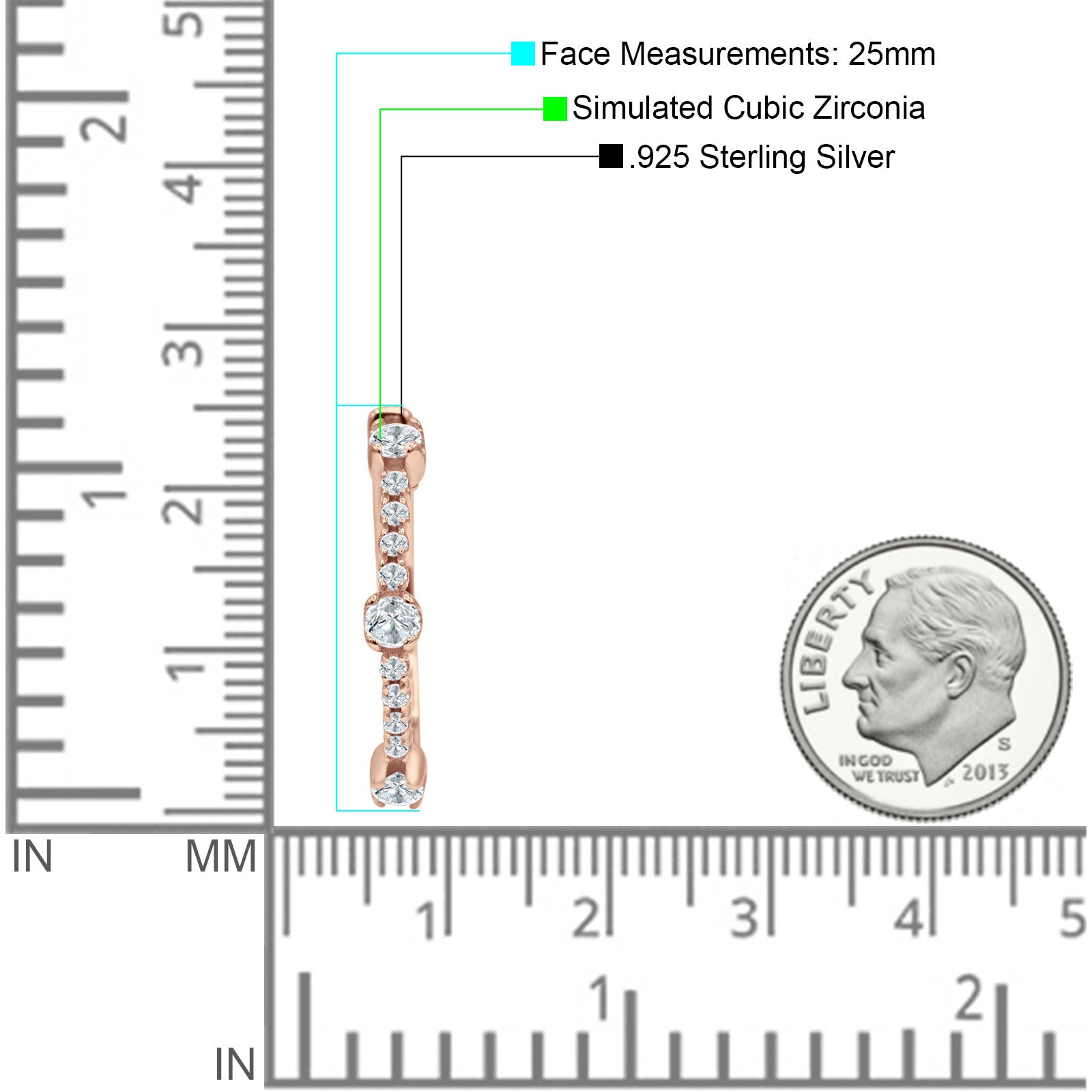 Round Cubic Zirconia Huggie Hoop Earring 925 Sterling Silver