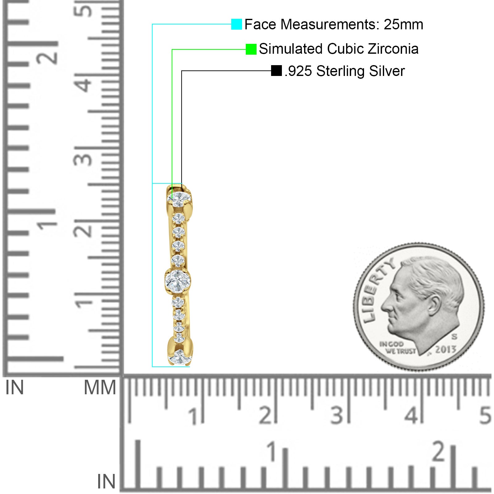 Round Cubic Zirconia Huggie Hoop Earring 925 Sterling Silver