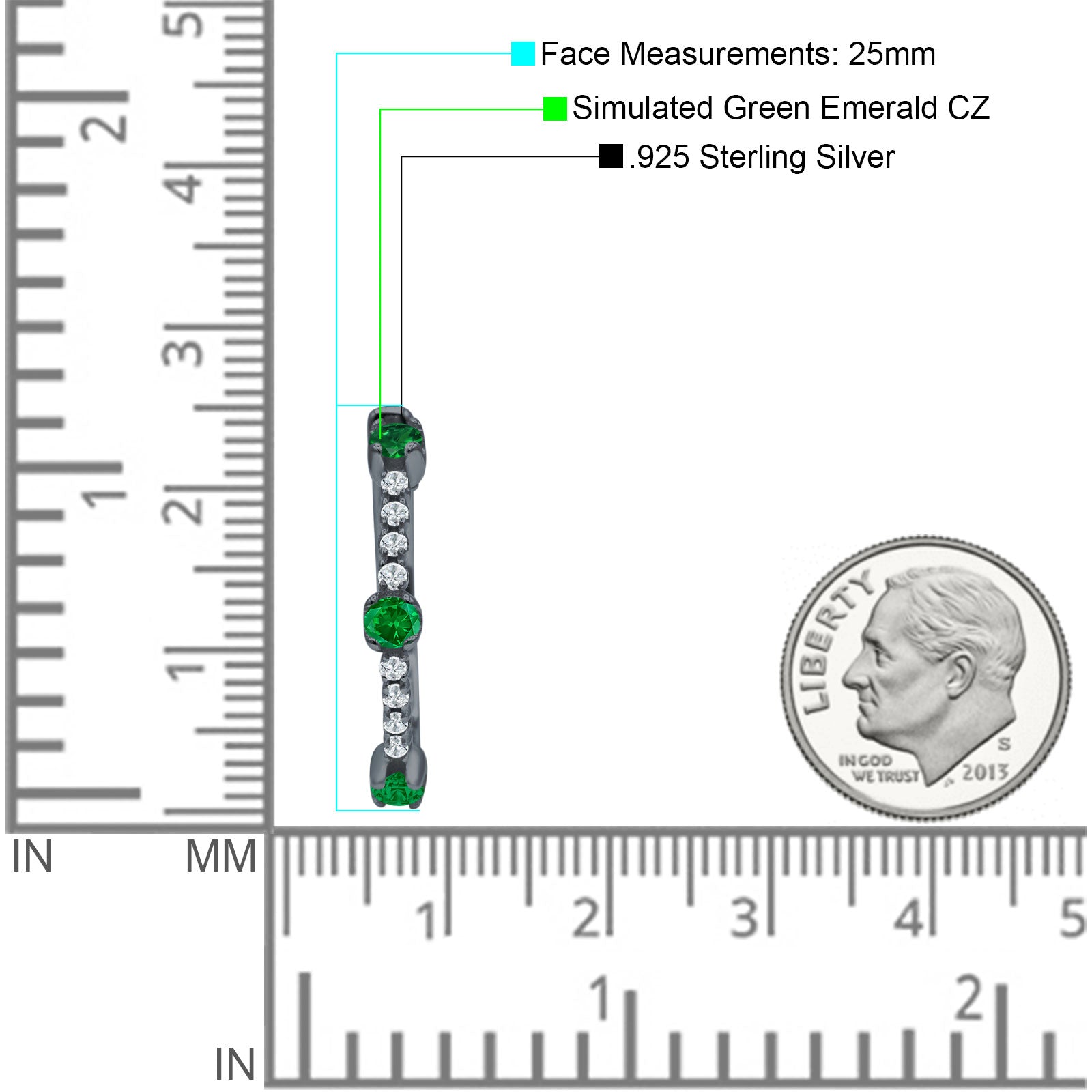 Round Cubic Zirconia Huggie Hoop Earring 925 Sterling Silver
