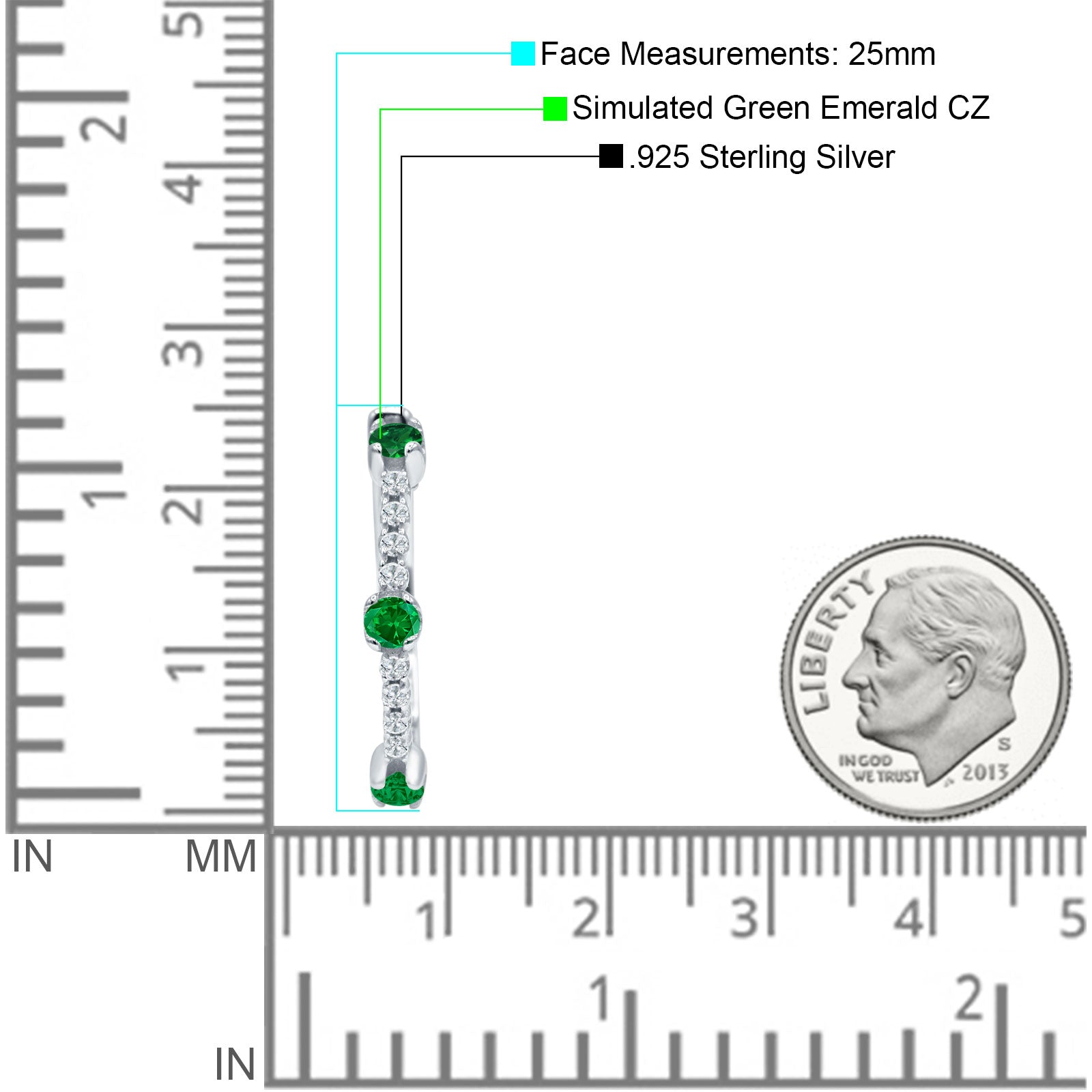 Round Cubic Zirconia Huggie Hoop Earring 925 Sterling Silver