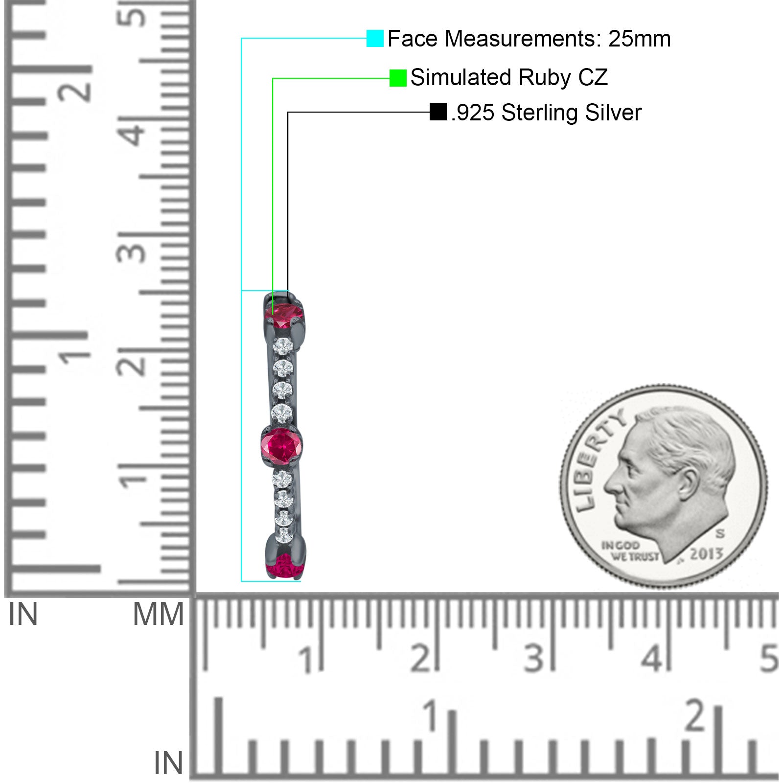Round Cubic Zirconia Huggie Hoop Earring 925 Sterling Silver