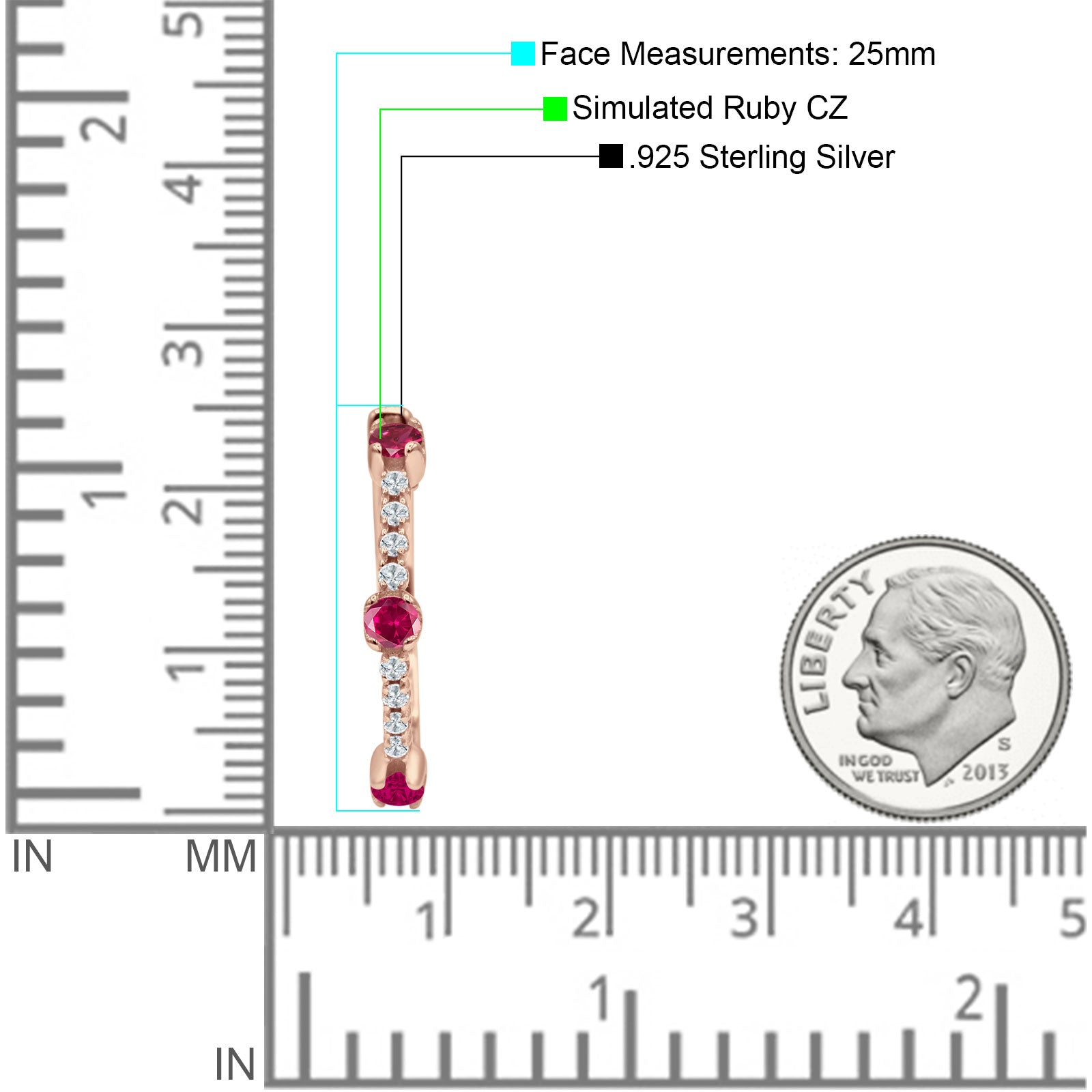 Round Cubic Zirconia Huggie Hoop Earring 925 Sterling Silver