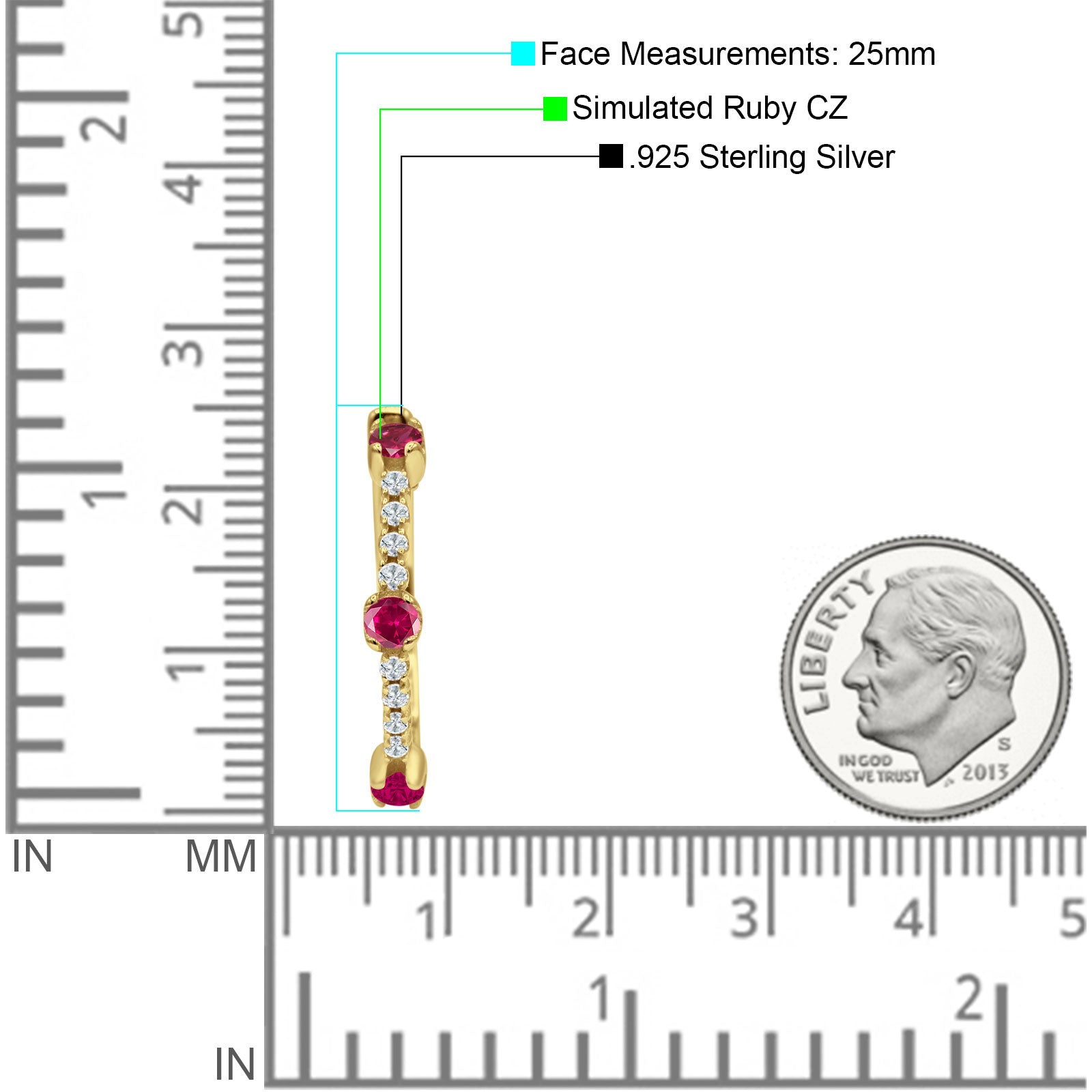 Round Cubic Zirconia Huggie Hoop Earring 925 Sterling Silver