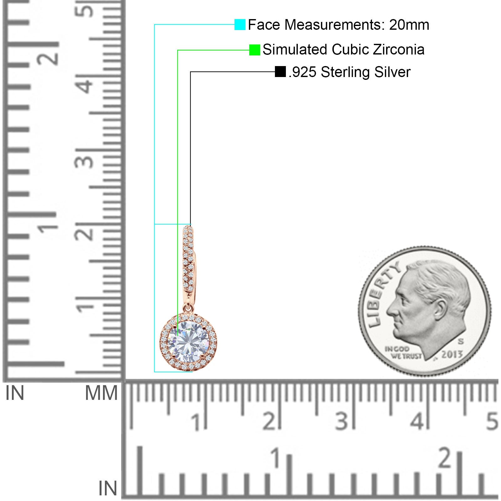 Round Halo Drop Dangle Hoop Earring Cubic Zirconia 925 Sterling Silver