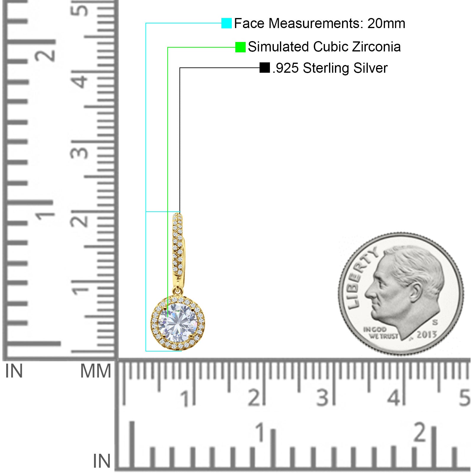Round Halo Drop Dangle Hoop Earring Cubic Zirconia 925 Sterling Silver