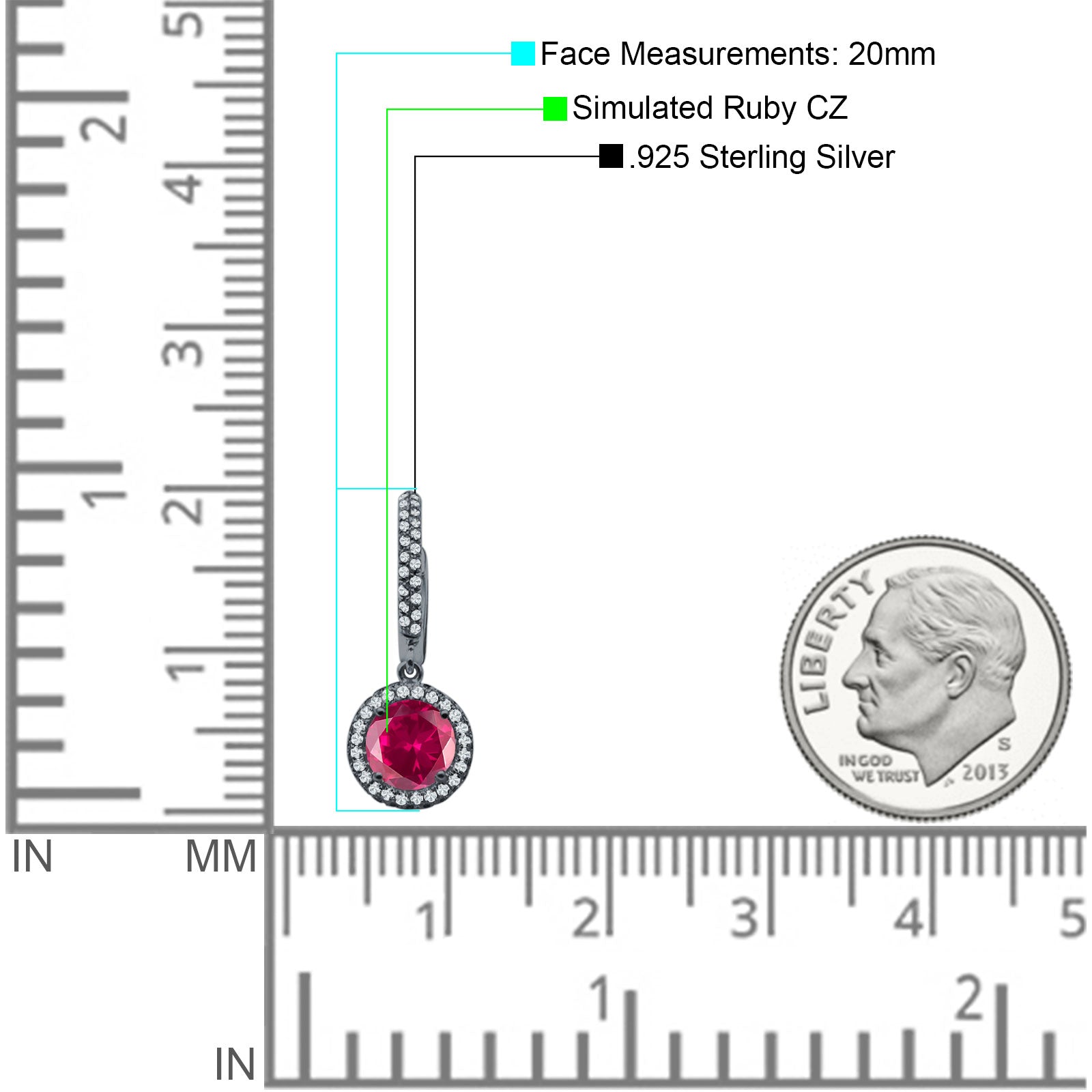 Round Halo Drop Dangle Hoop Earring Cubic Zirconia 925 Sterling Silver