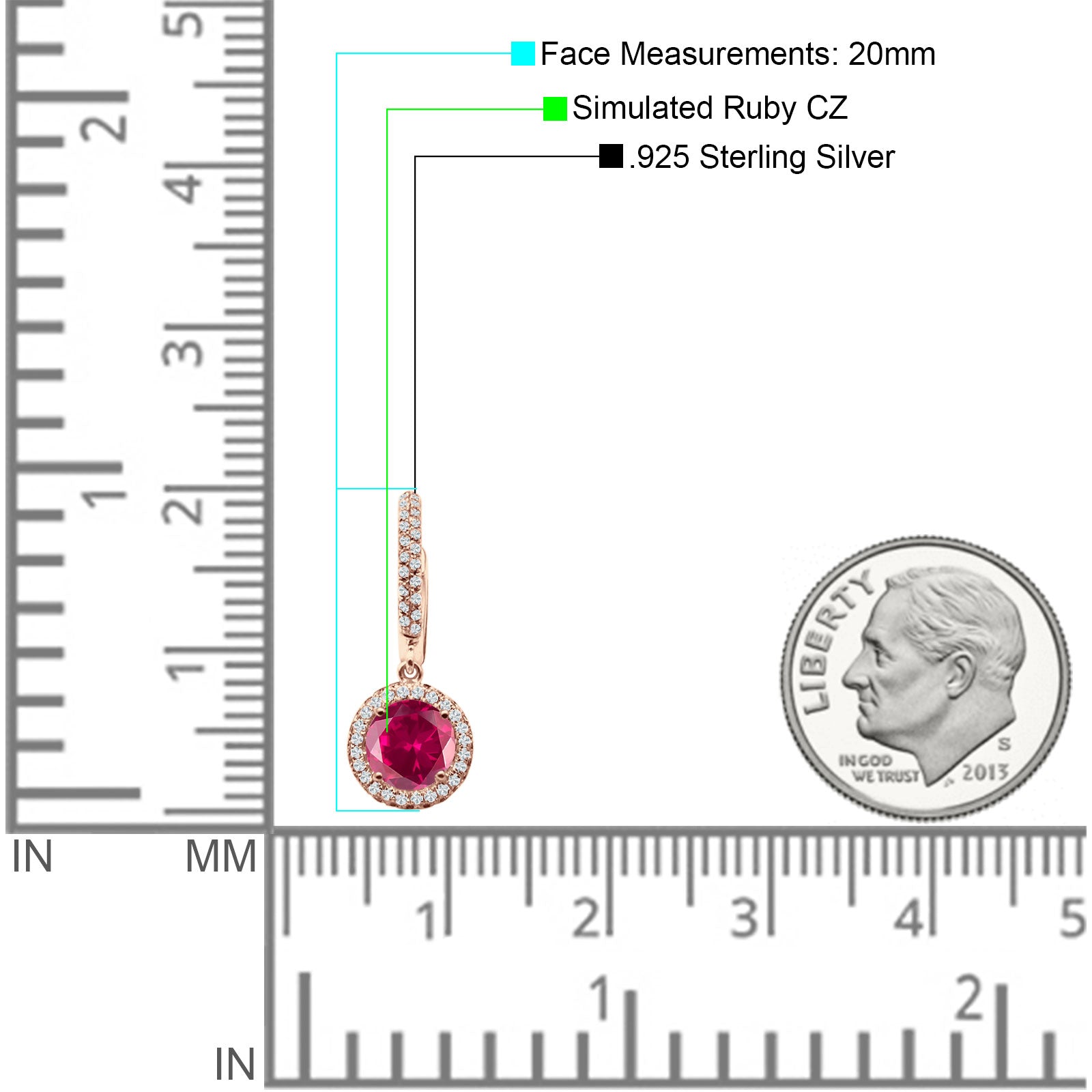 Round Halo Drop Dangle Hoop Earring Cubic Zirconia 925 Sterling Silver