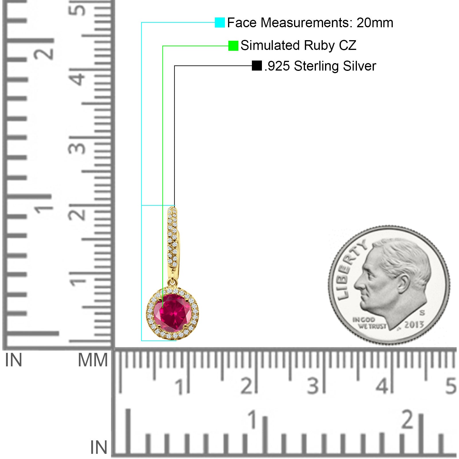 Round Halo Drop Dangle Hoop Earring Cubic Zirconia 925 Sterling Silver