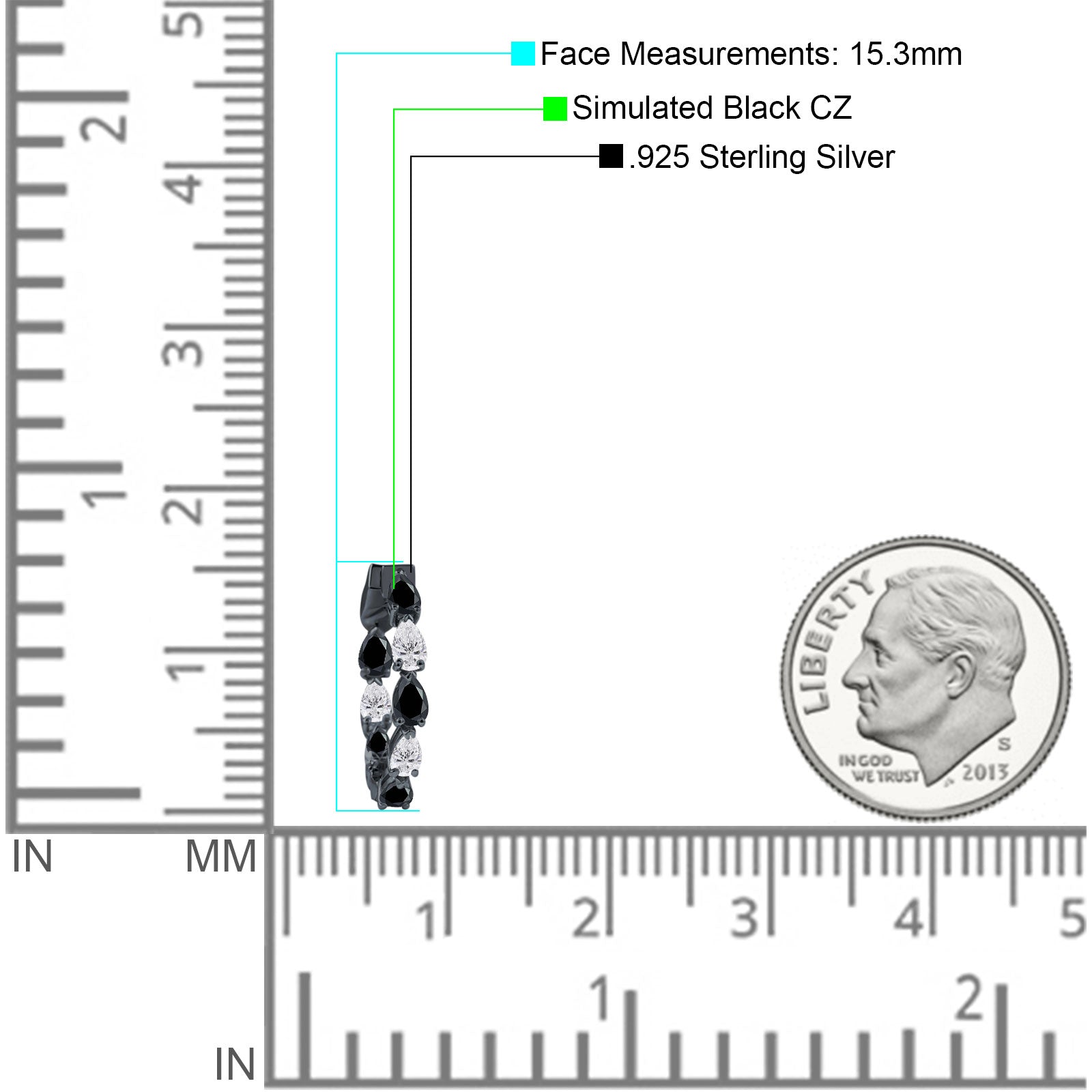 Pear Teardrop Cubic Zirconia Huggie Hoop Earring 925 Sterling Silver