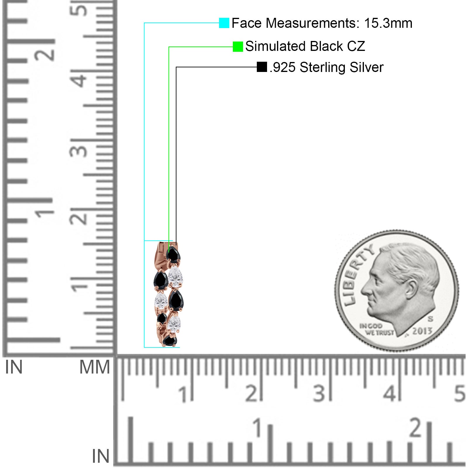 Pear Teardrop Cubic Zirconia Huggie Hoop Earring 925 Sterling Silver