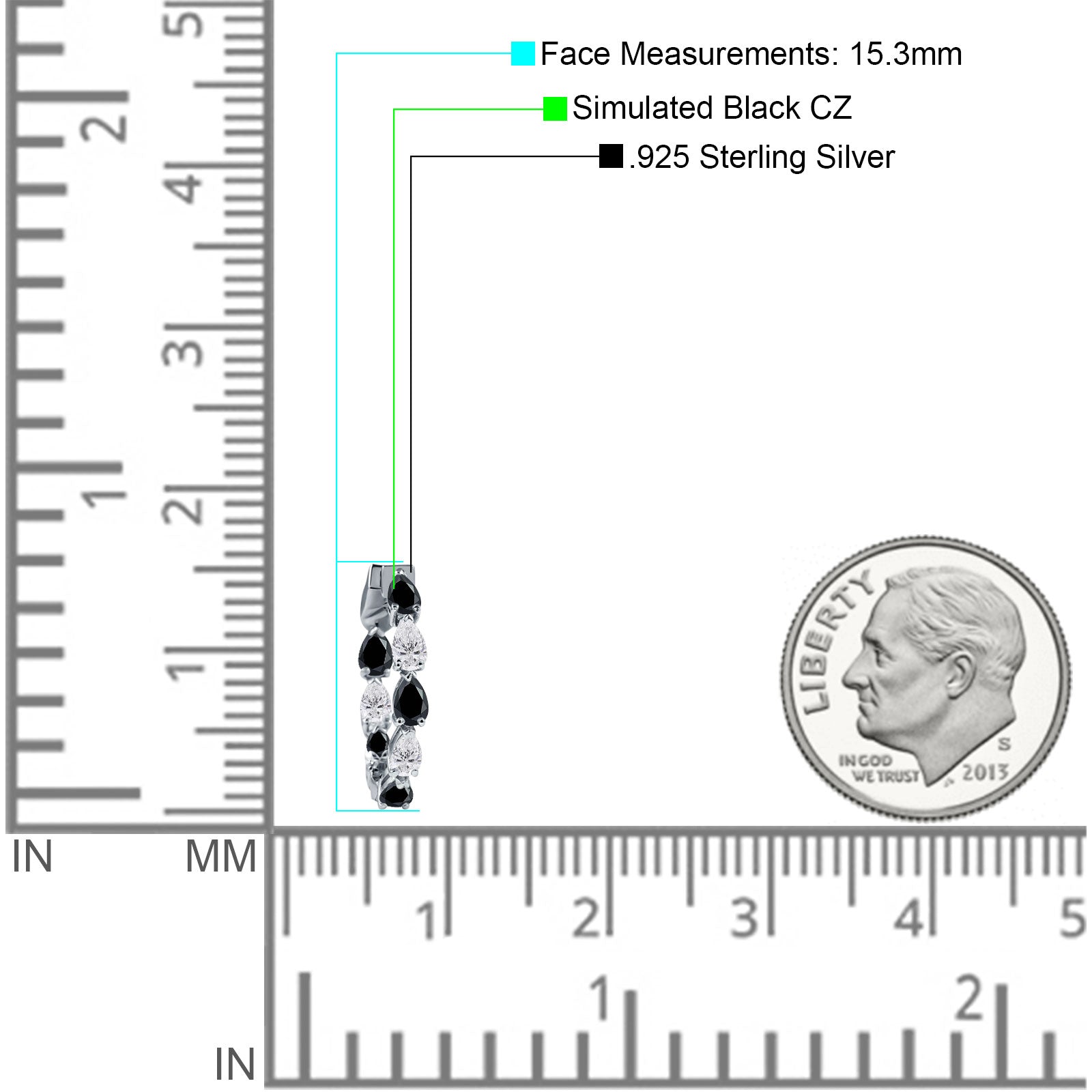 Pear Teardrop Cubic Zirconia Huggie Hoop Earring 925 Sterling Silver