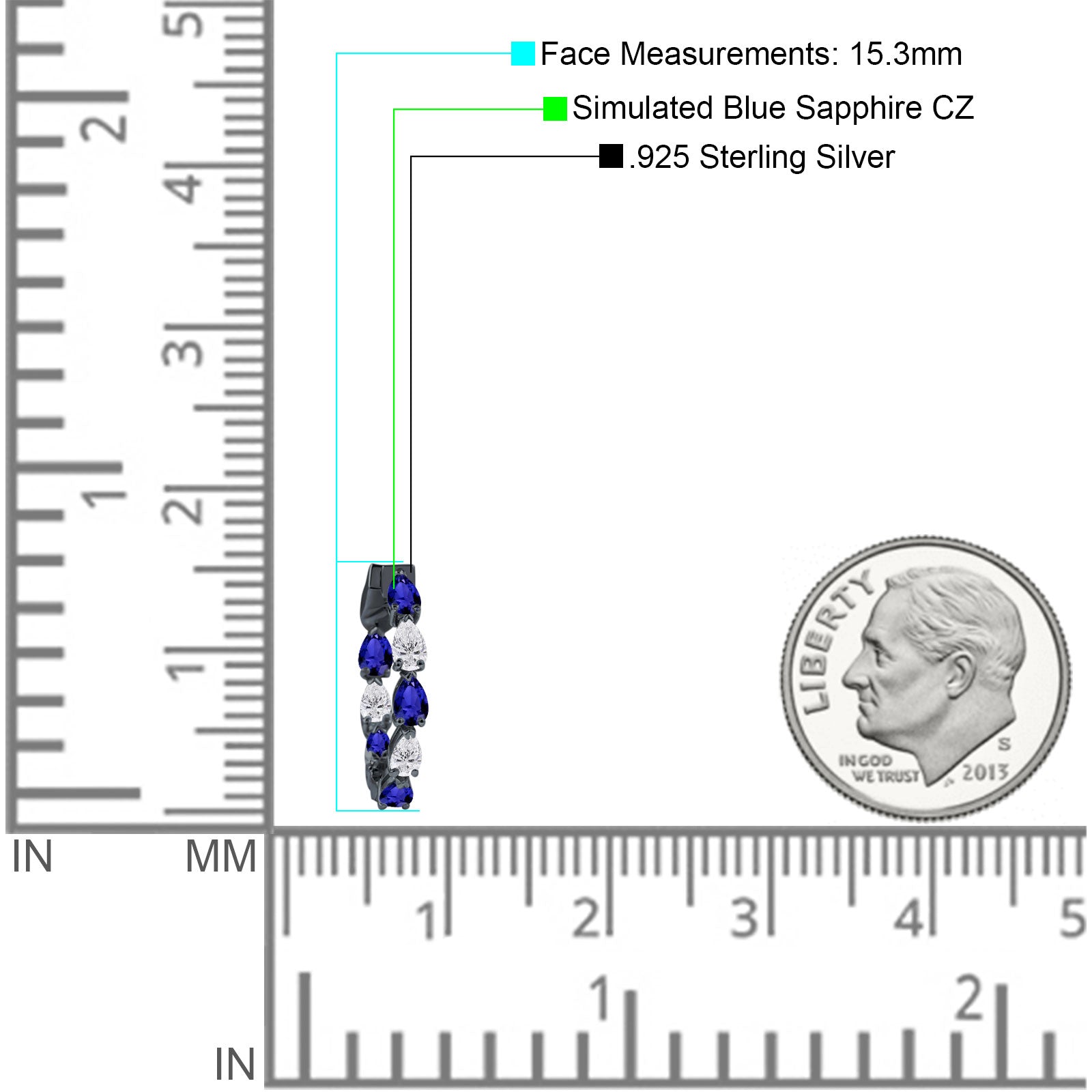 Pear Teardrop Cubic Zirconia Huggie Hoop Earring 925 Sterling Silver