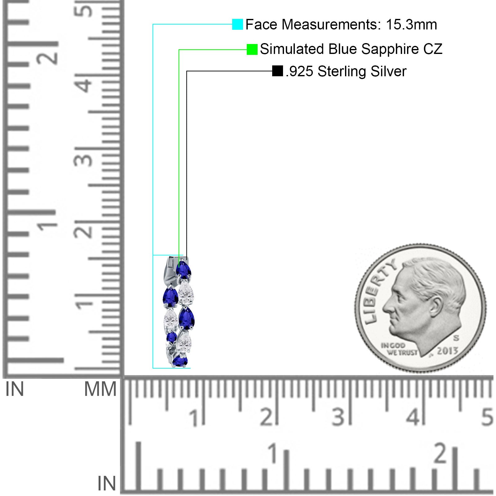 Pear Teardrop Cubic Zirconia Huggie Hoop Earring 925 Sterling Silver