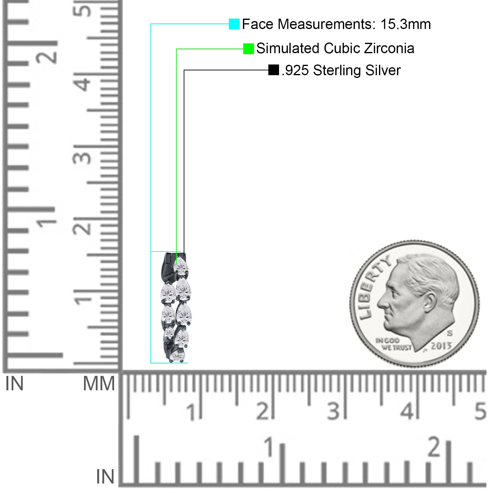 Pear Teardrop Cubic Zirconia Huggie Hoop Earring 925 Sterling Silver