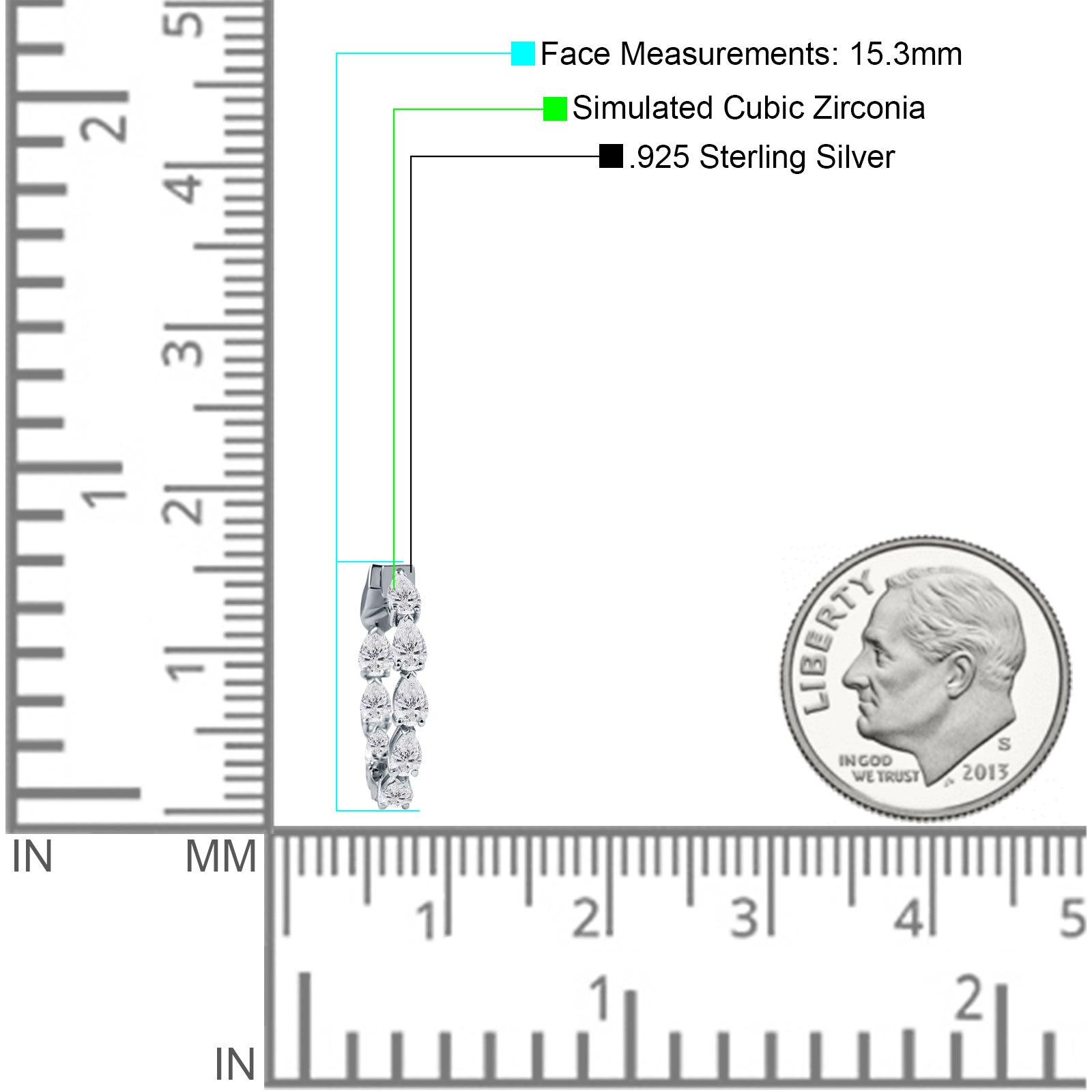 Pear Teardrop Cubic Zirconia Huggie Hoop Earring 925 Sterling Silver