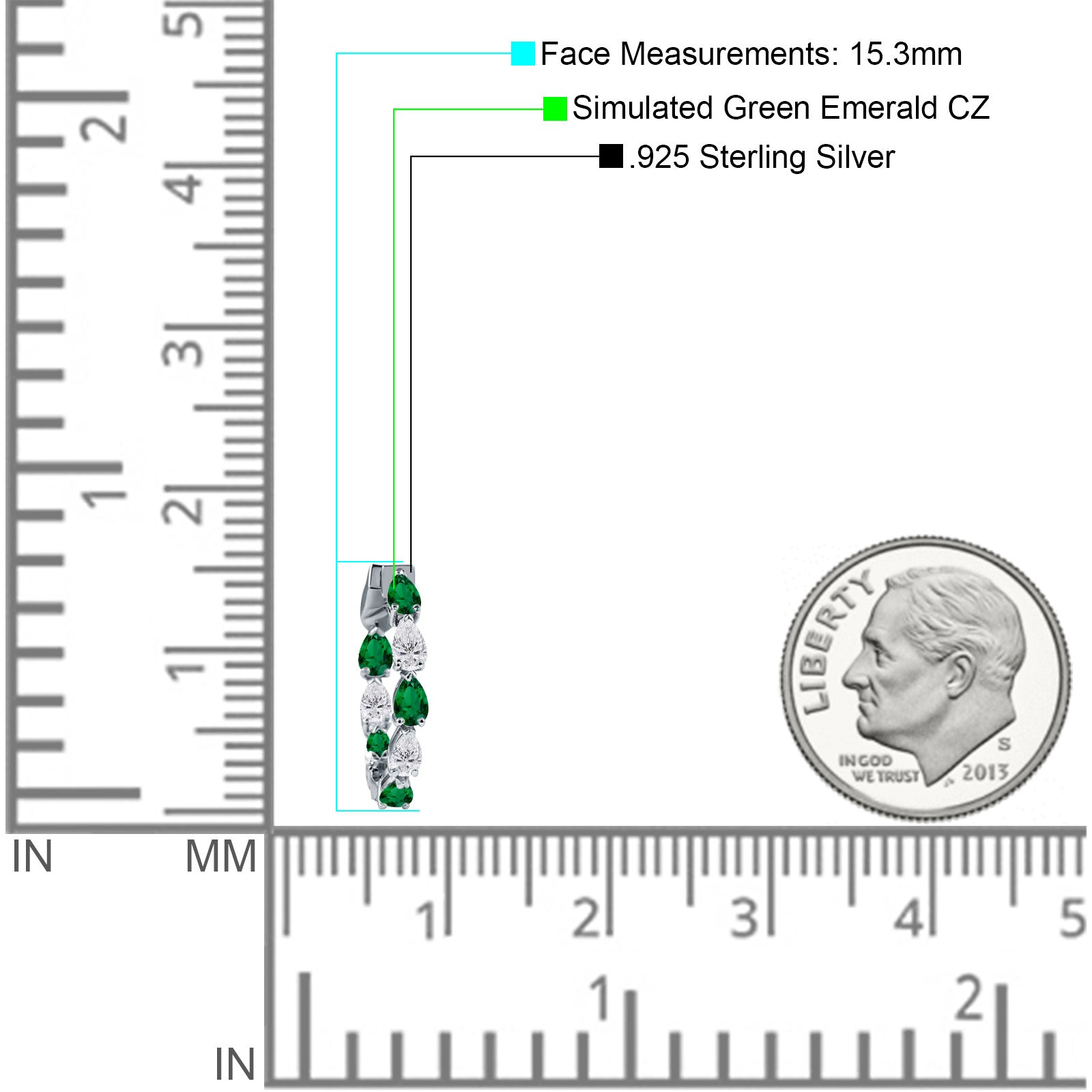 Pear Teardrop Cubic Zirconia Huggie Hoop Earring 925 Sterling Silver