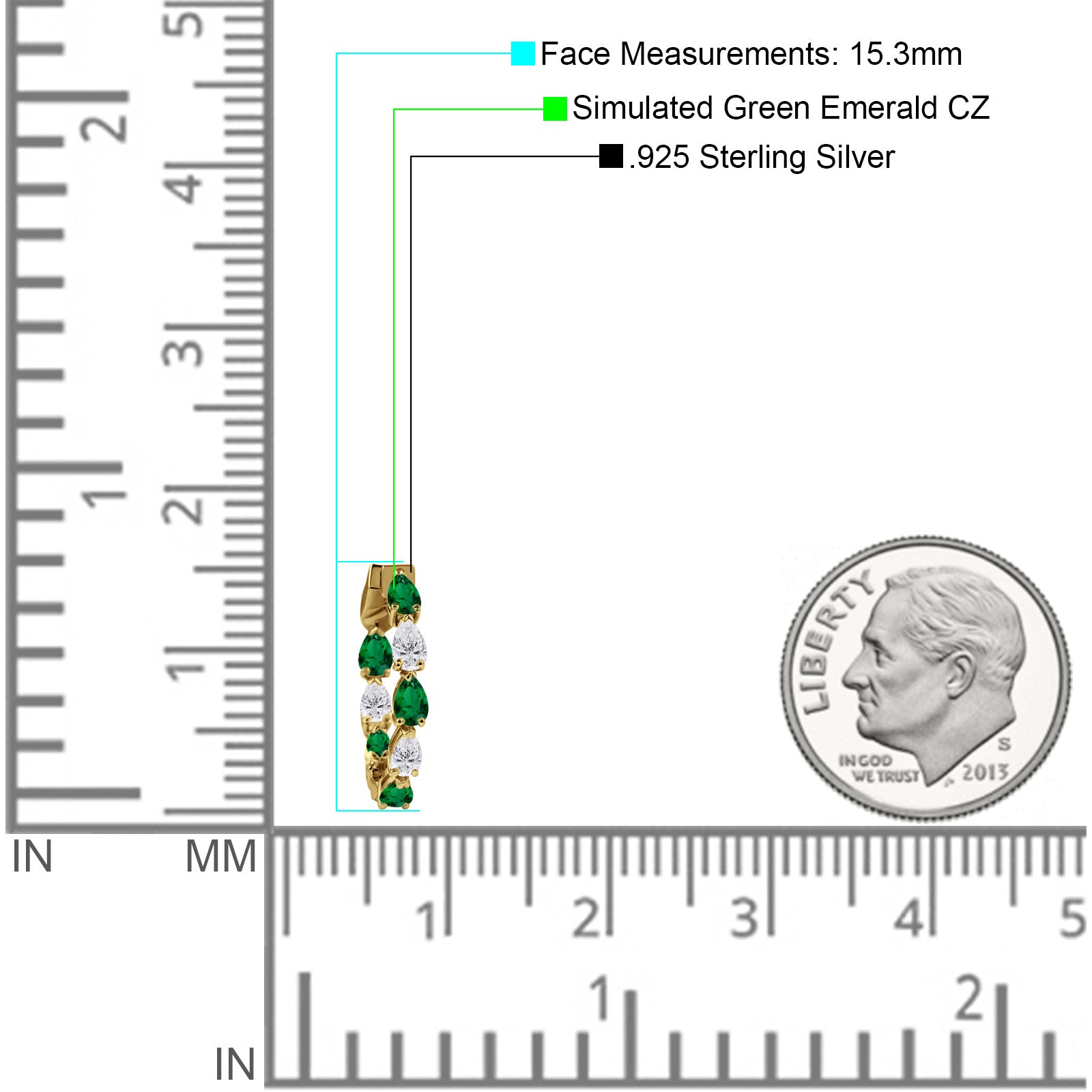 Pear Teardrop Cubic Zirconia Huggie Hoop Earring 925 Sterling Silver