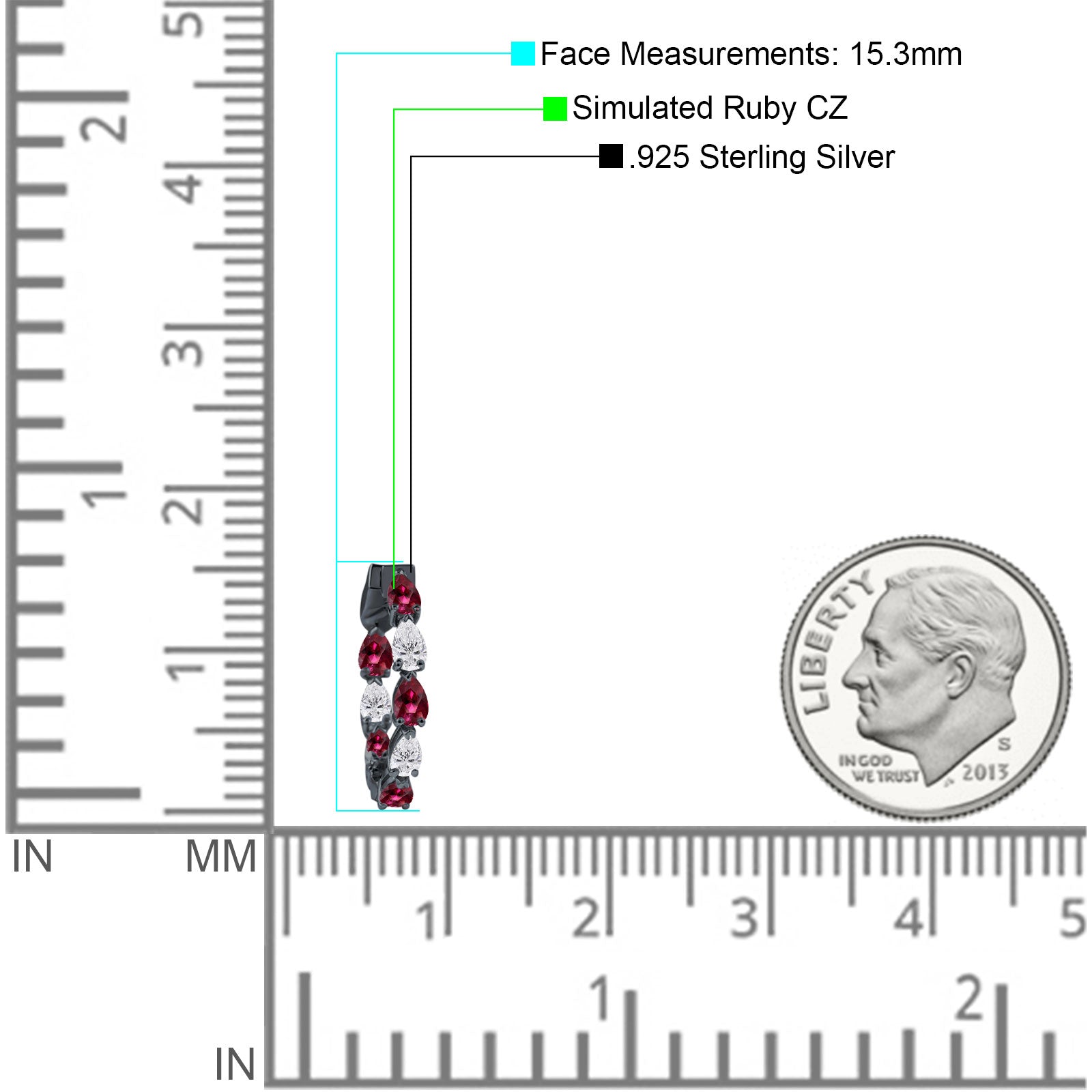 Pear Teardrop Cubic Zirconia Huggie Hoop Earring 925 Sterling Silver