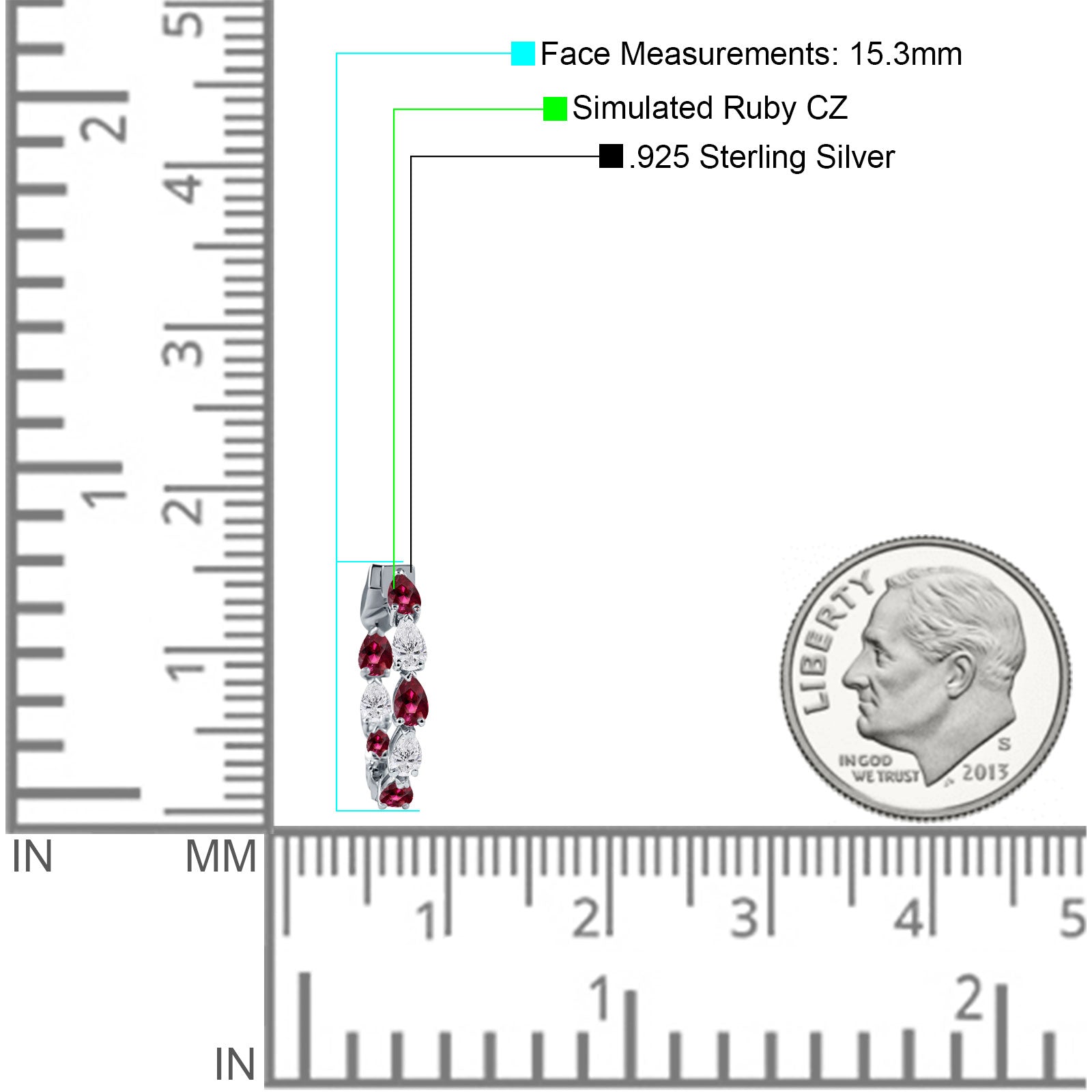 Pear Teardrop Cubic Zirconia Huggie Hoop Earring 925 Sterling Silver