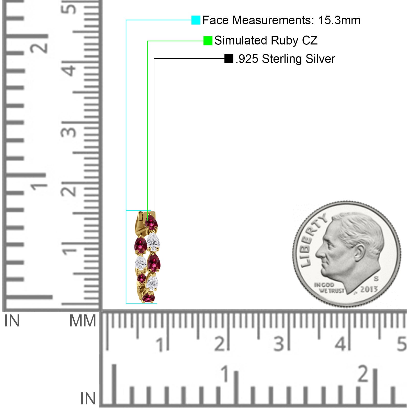 Pear Teardrop Cubic Zirconia Huggie Hoop Earring 925 Sterling Silver