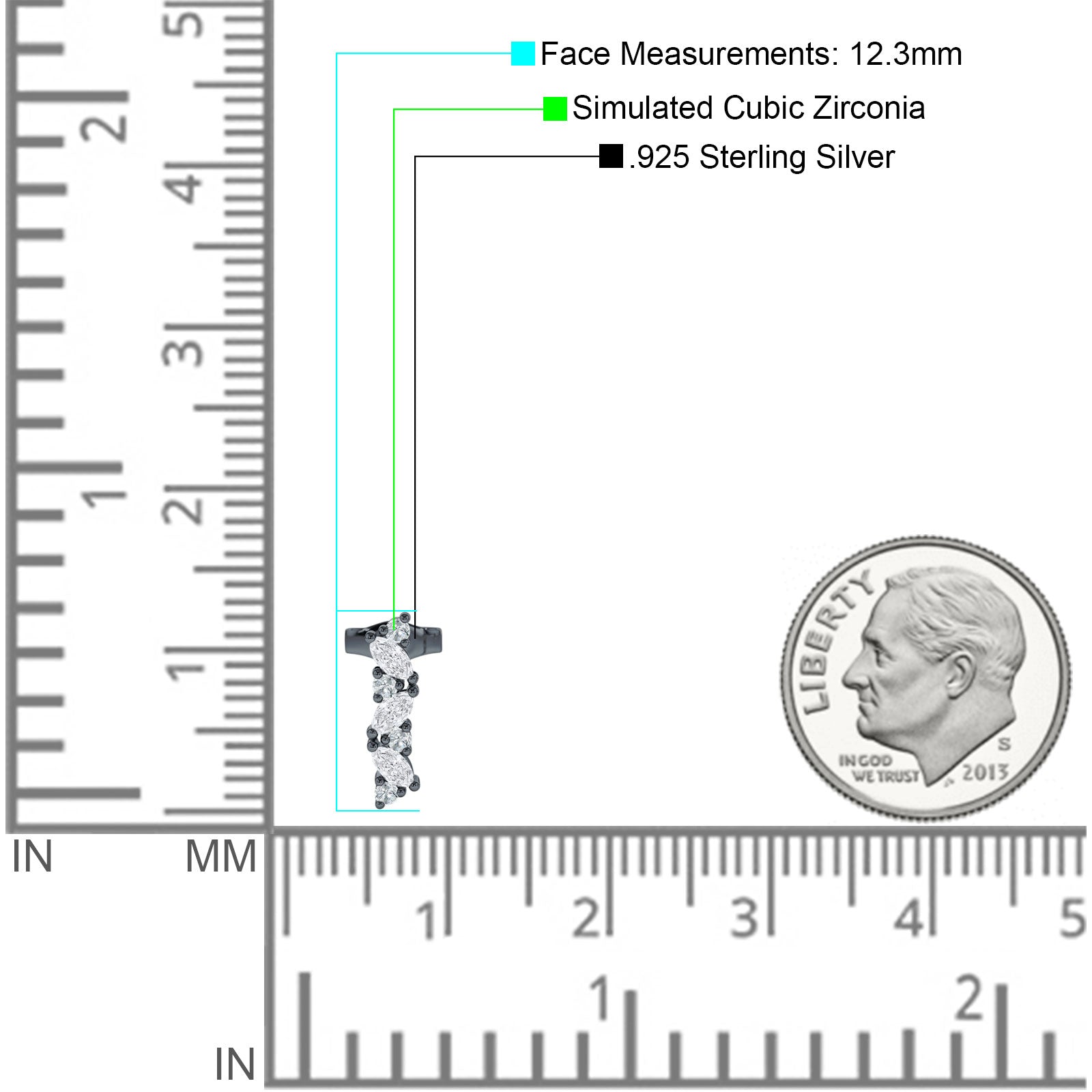 Marquise Zig Zag Bar Stud Earring Cubic Zirconia 925 Sterling Silver