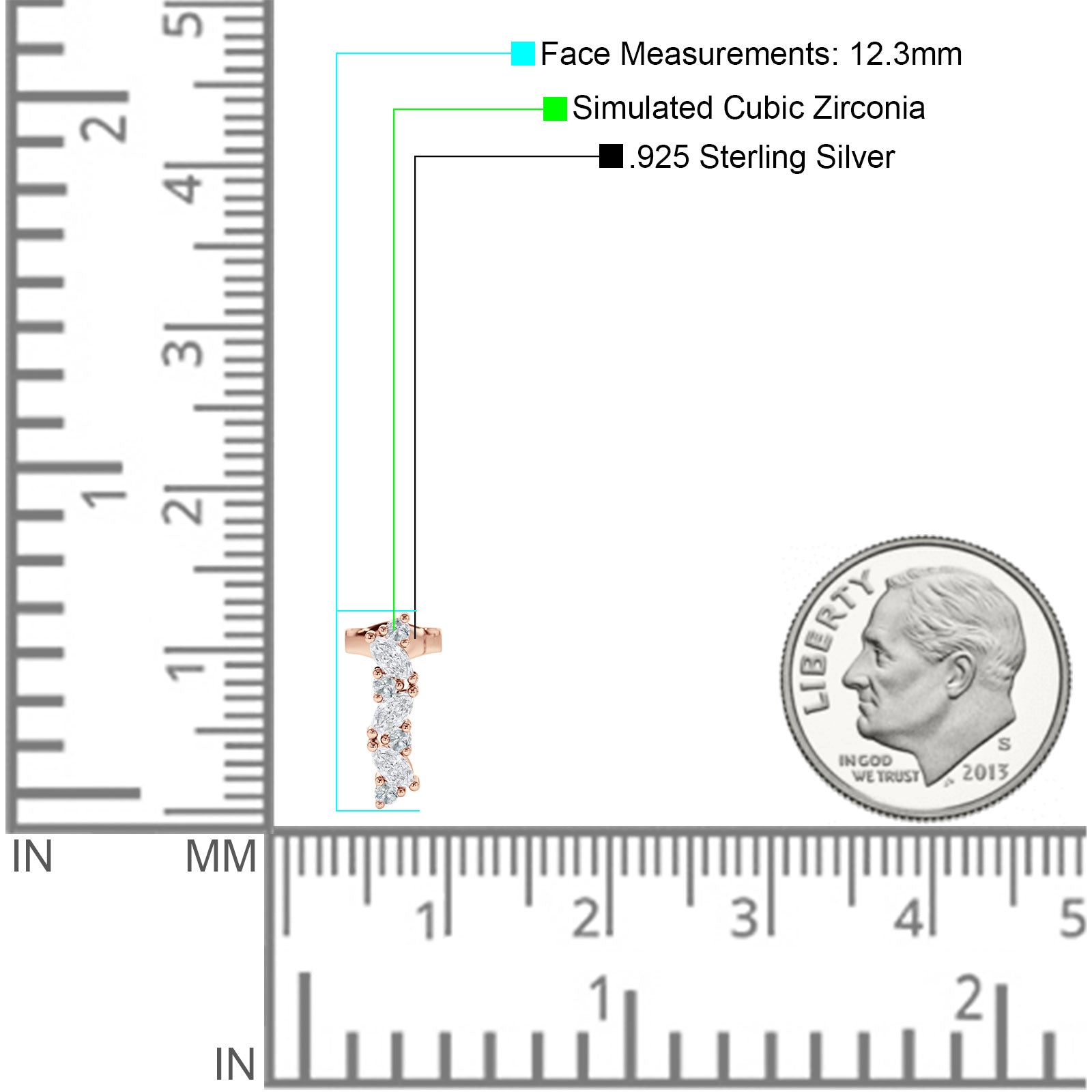 Marquise Zig Zag Bar Stud Earring Cubic Zirconia 925 Sterling Silver