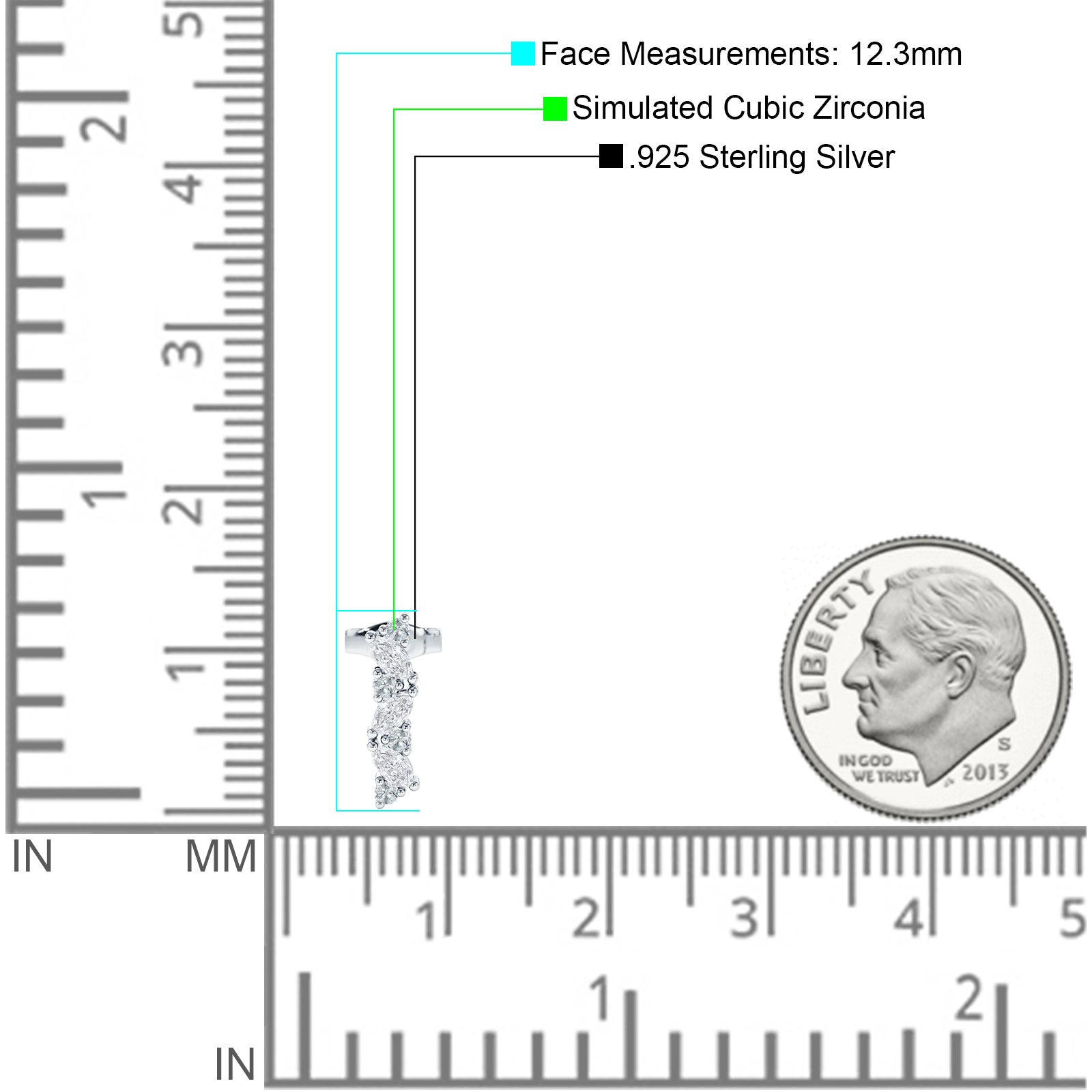 Marquise Zig Zag Bar Stud Earring Cubic Zirconia 925 Sterling Silver
