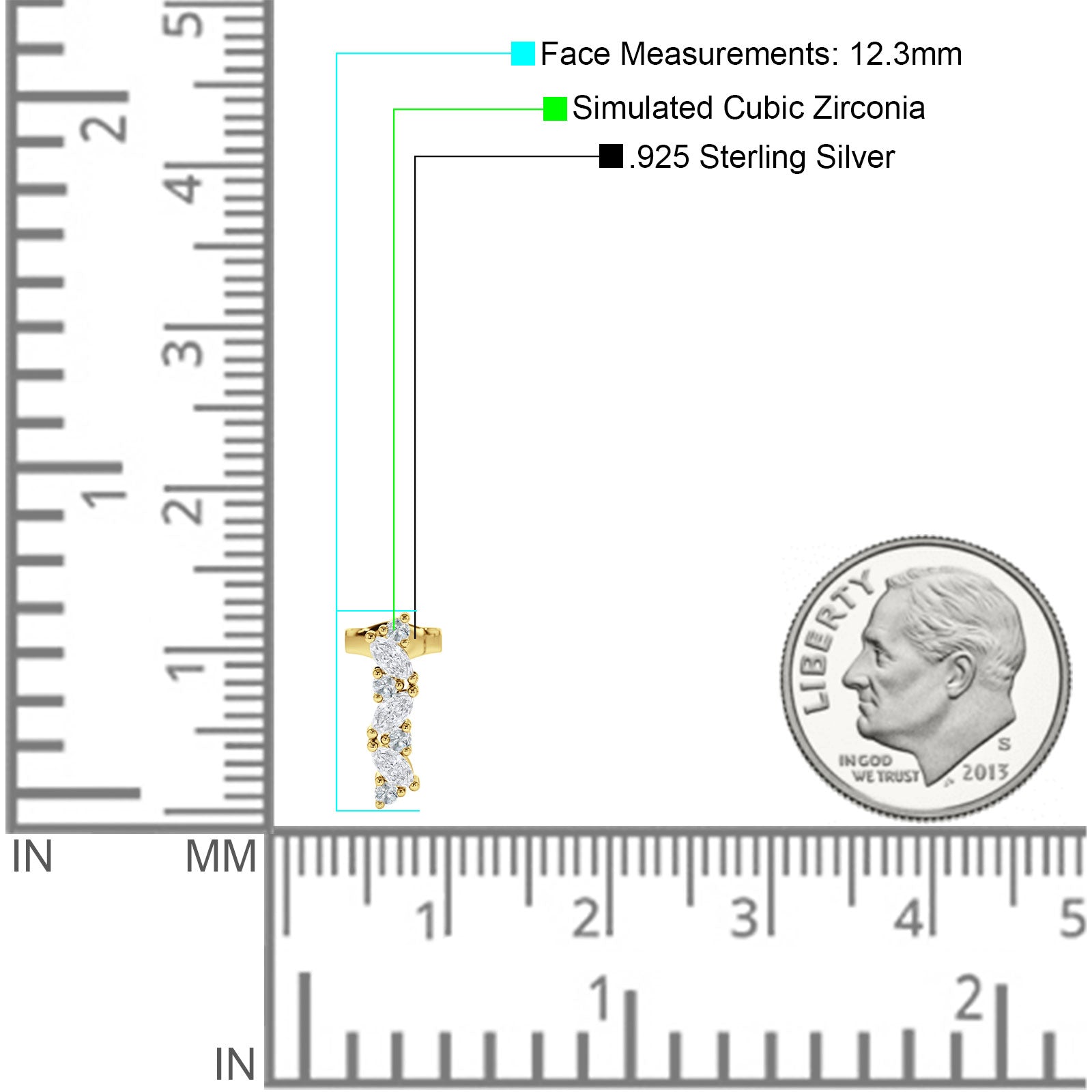 Marquise Zig Zag Bar Stud Earring Cubic Zirconia 925 Sterling Silver