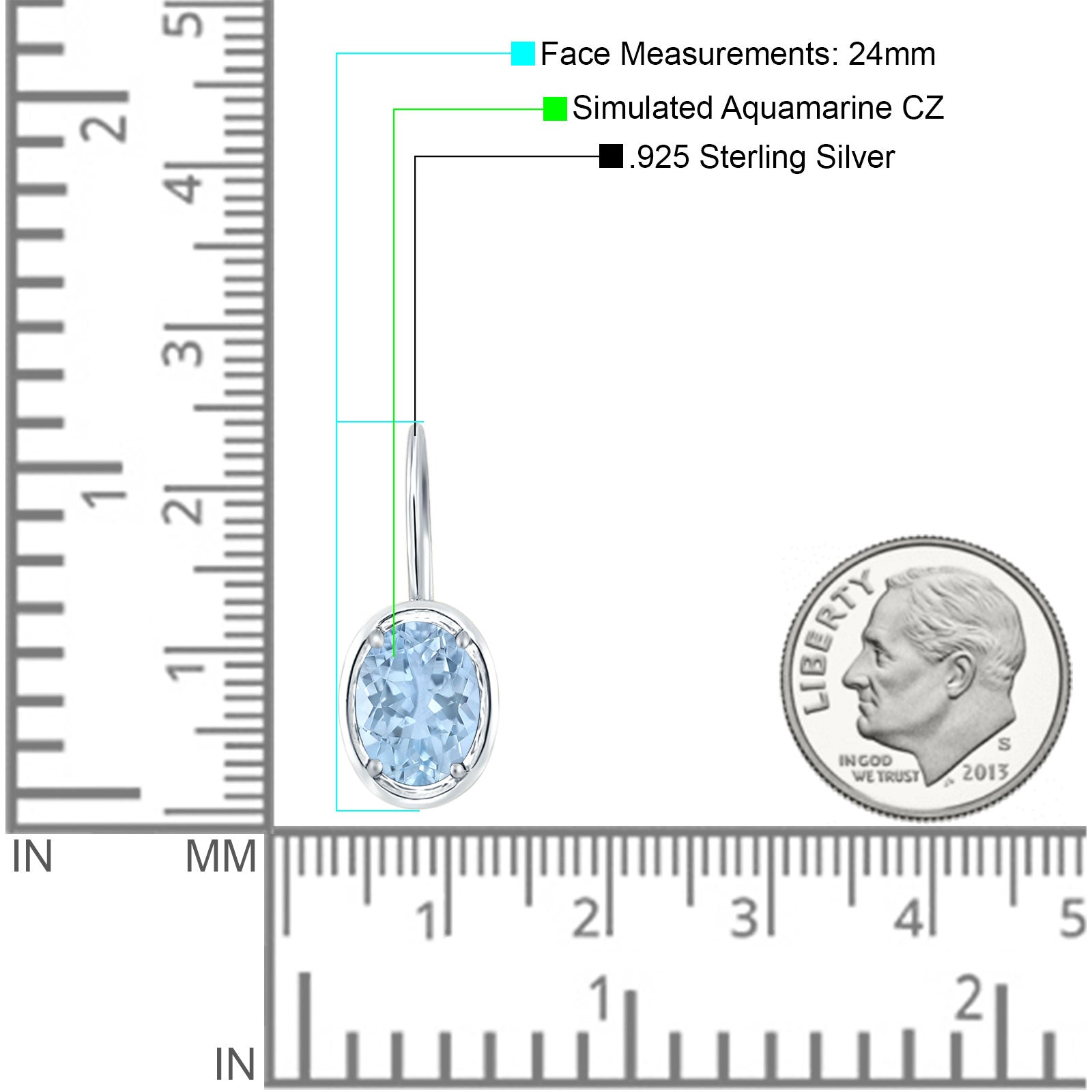 Oval Solitaire Drop Dangle Leverback Earring Cubic Zirconia 925 Sterling Silver