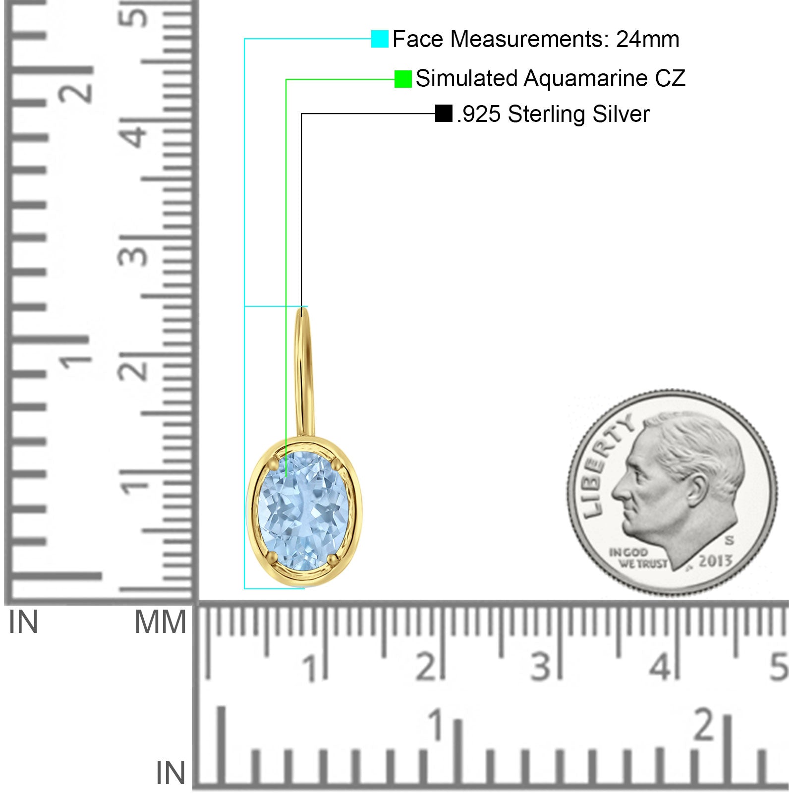 Oval Solitaire Drop Dangle Leverback Earring Cubic Zirconia 925 Sterling Silver
