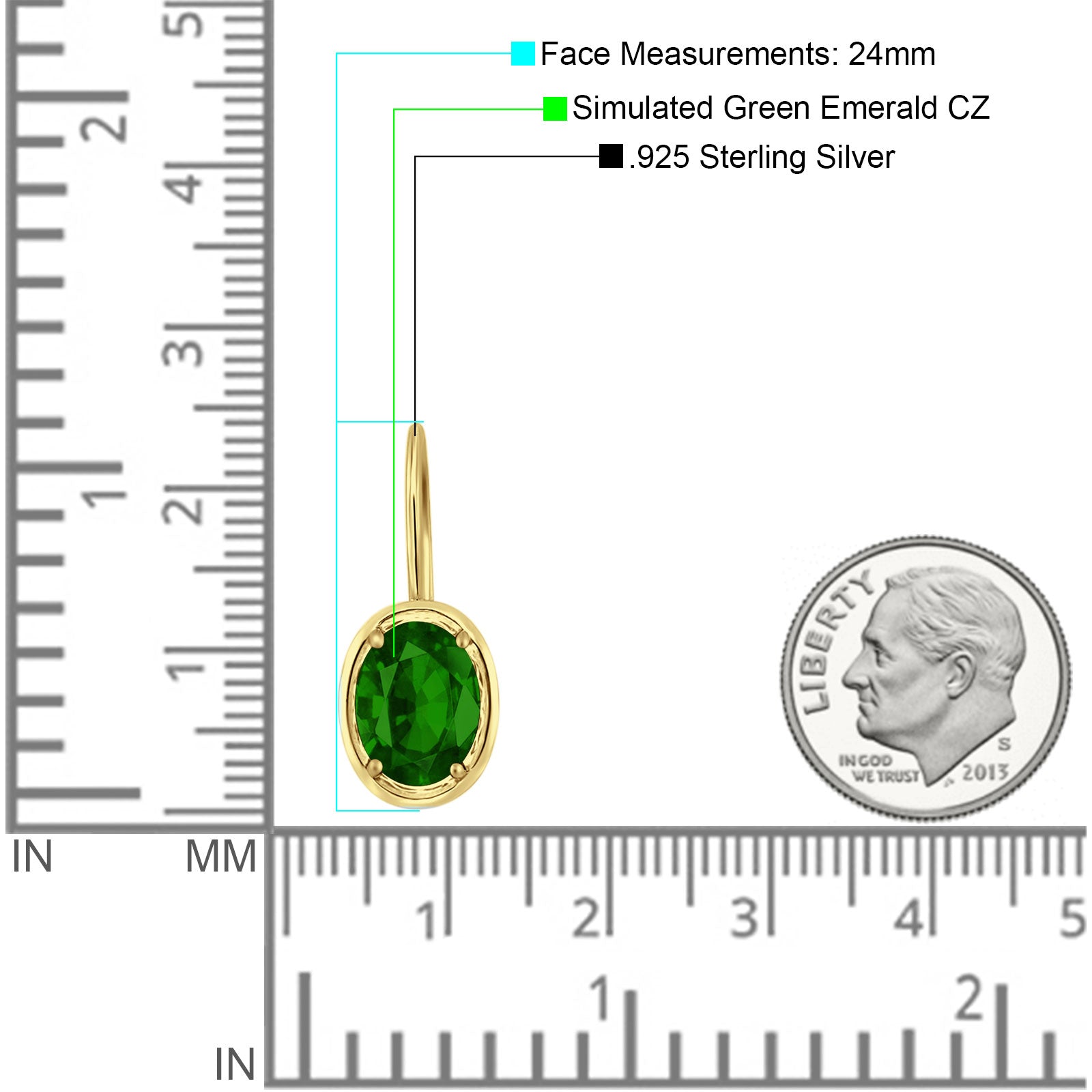 Oval Solitaire Drop Dangle Leverback Earring Cubic Zirconia 925 Sterling Silver