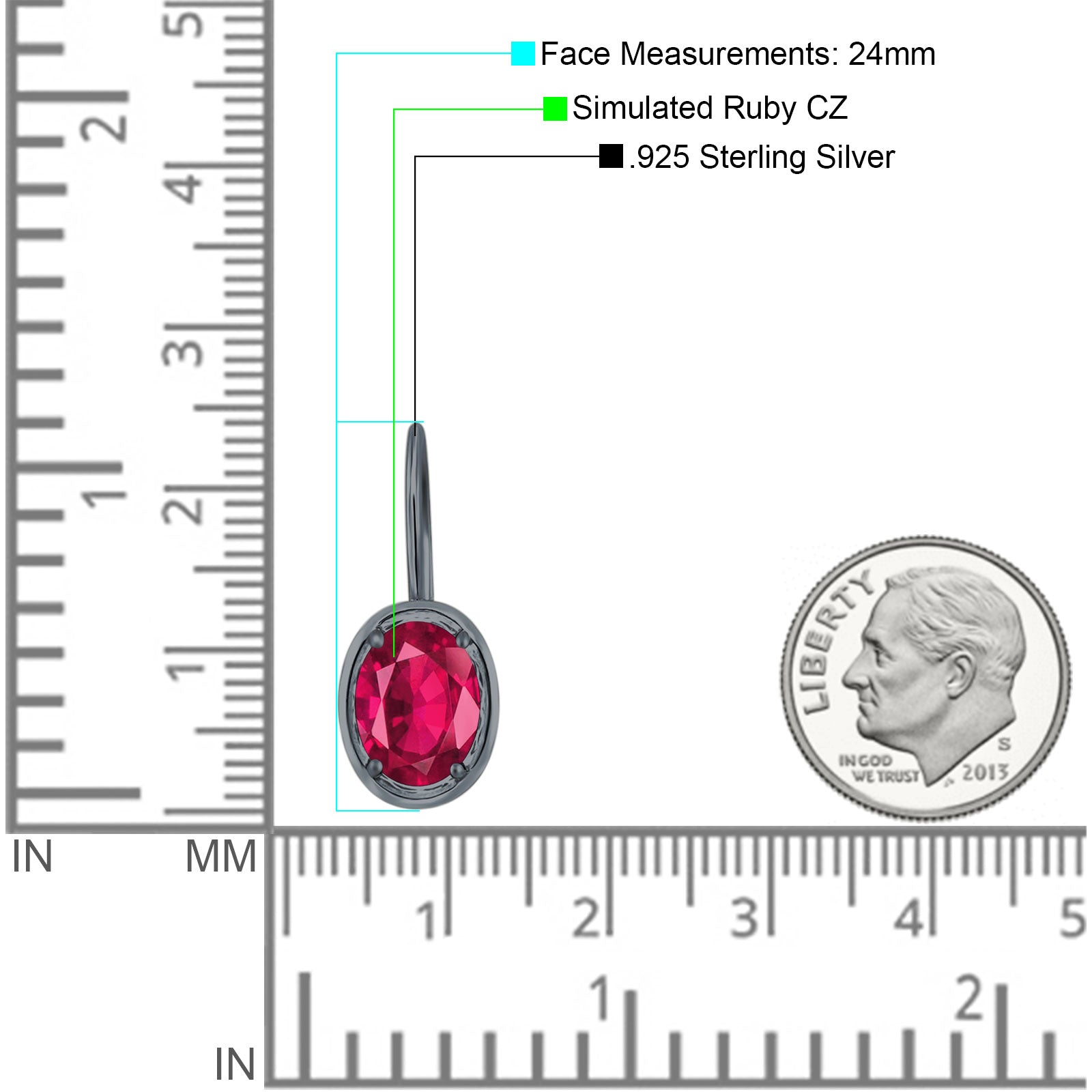 Oval Solitaire Drop Dangle Leverback Earring Cubic Zirconia 925 Sterling Silver