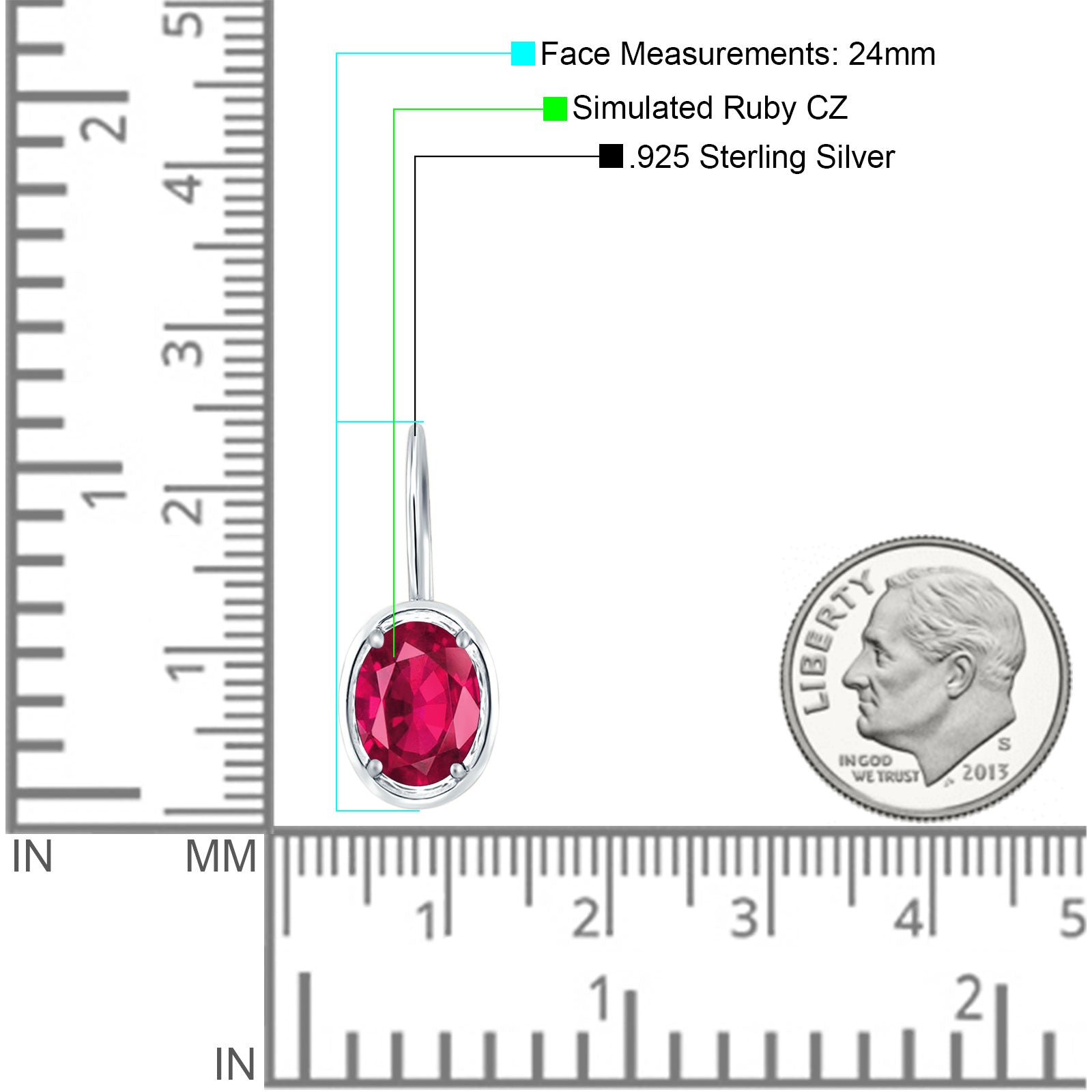 Oval Solitaire Drop Dangle Leverback Earring Cubic Zirconia 925 Sterling Silver