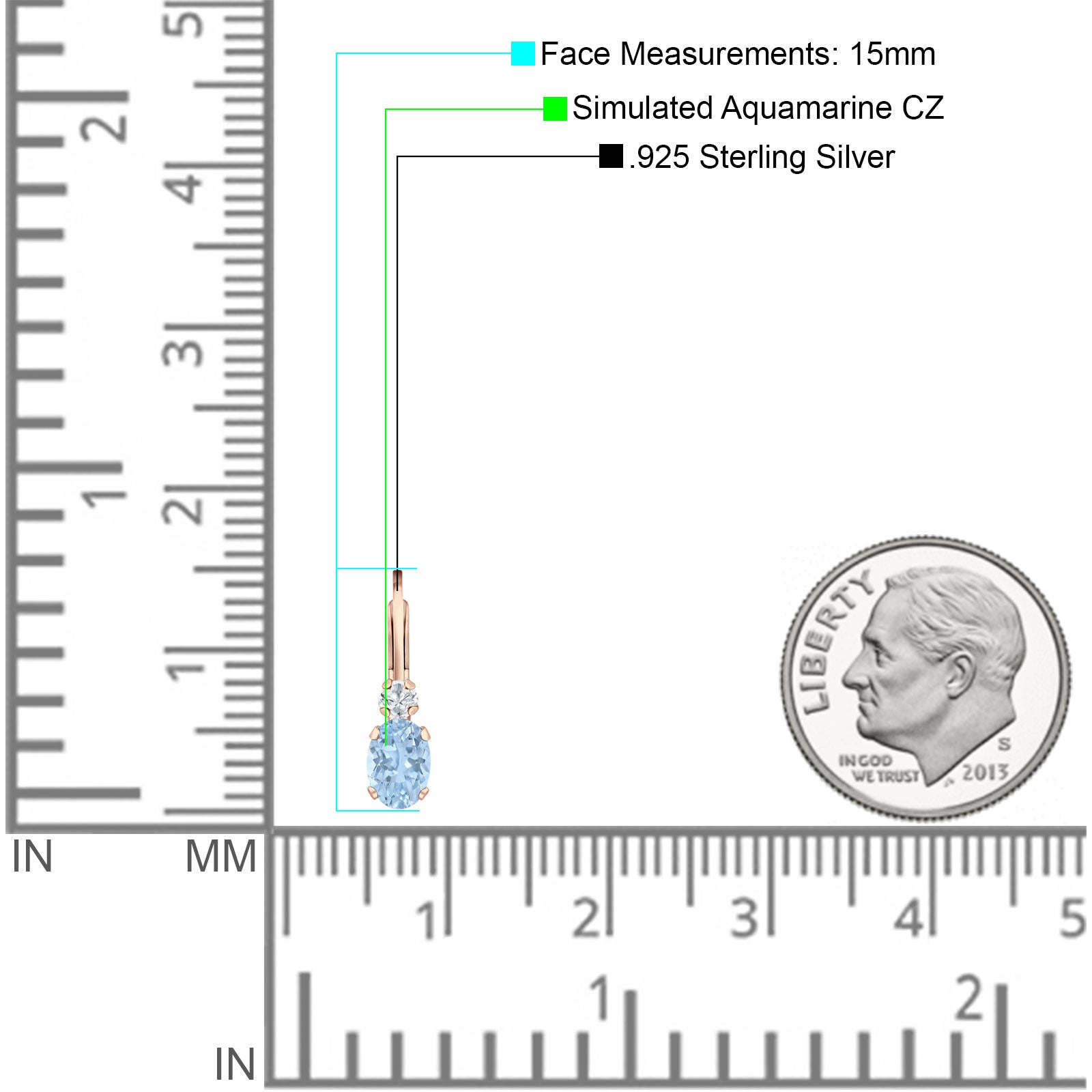 Oval Drop Dangle Charm Leverback Earring Cubic Zirconia 925 Sterling Silver