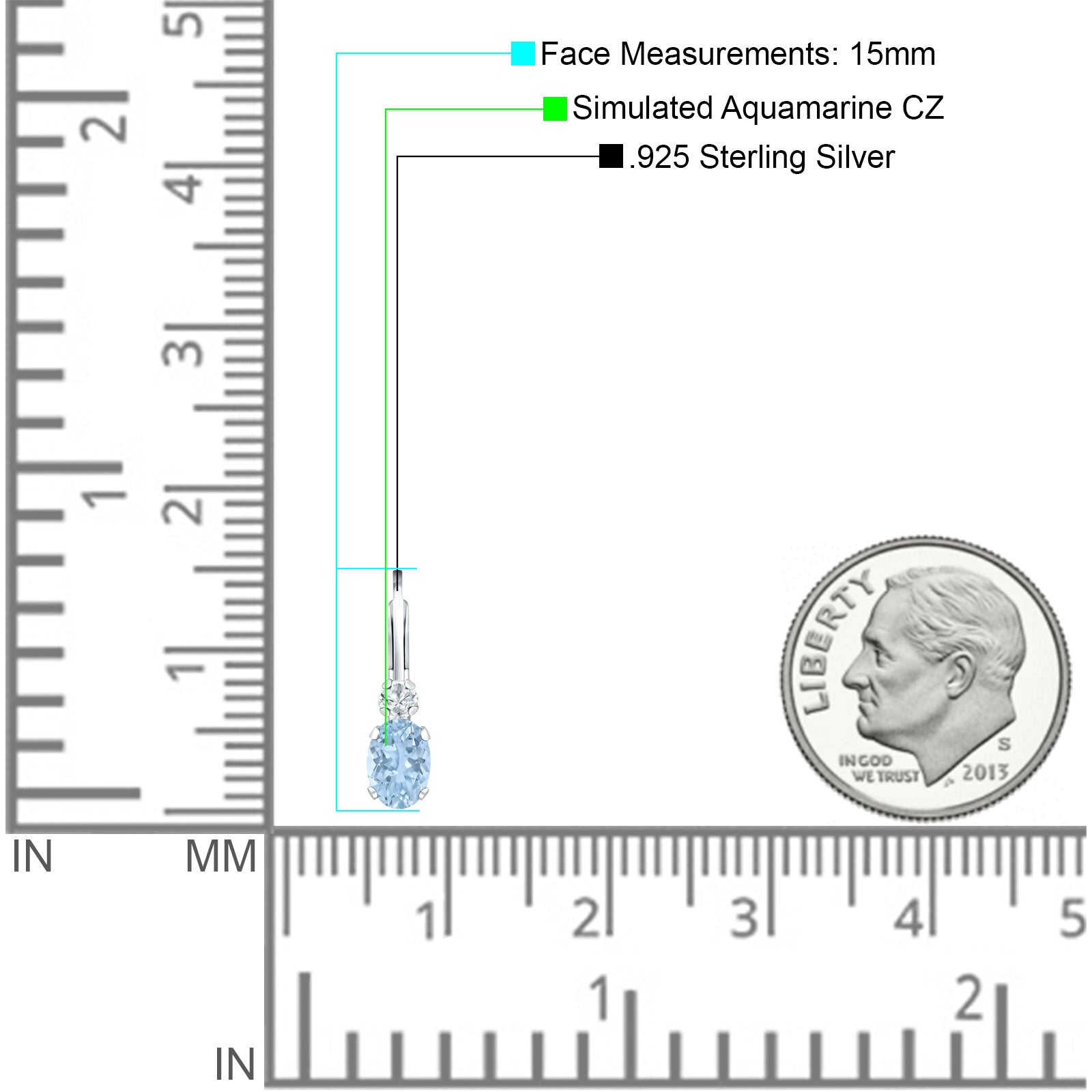 Oval Drop Dangle Charm Leverback Earring Cubic Zirconia 925 Sterling Silver