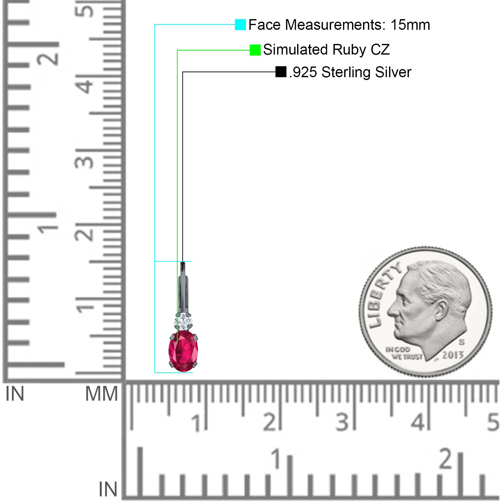 Oval Drop Dangle Charm Leverback Earring Cubic Zirconia 925 Sterling Silver