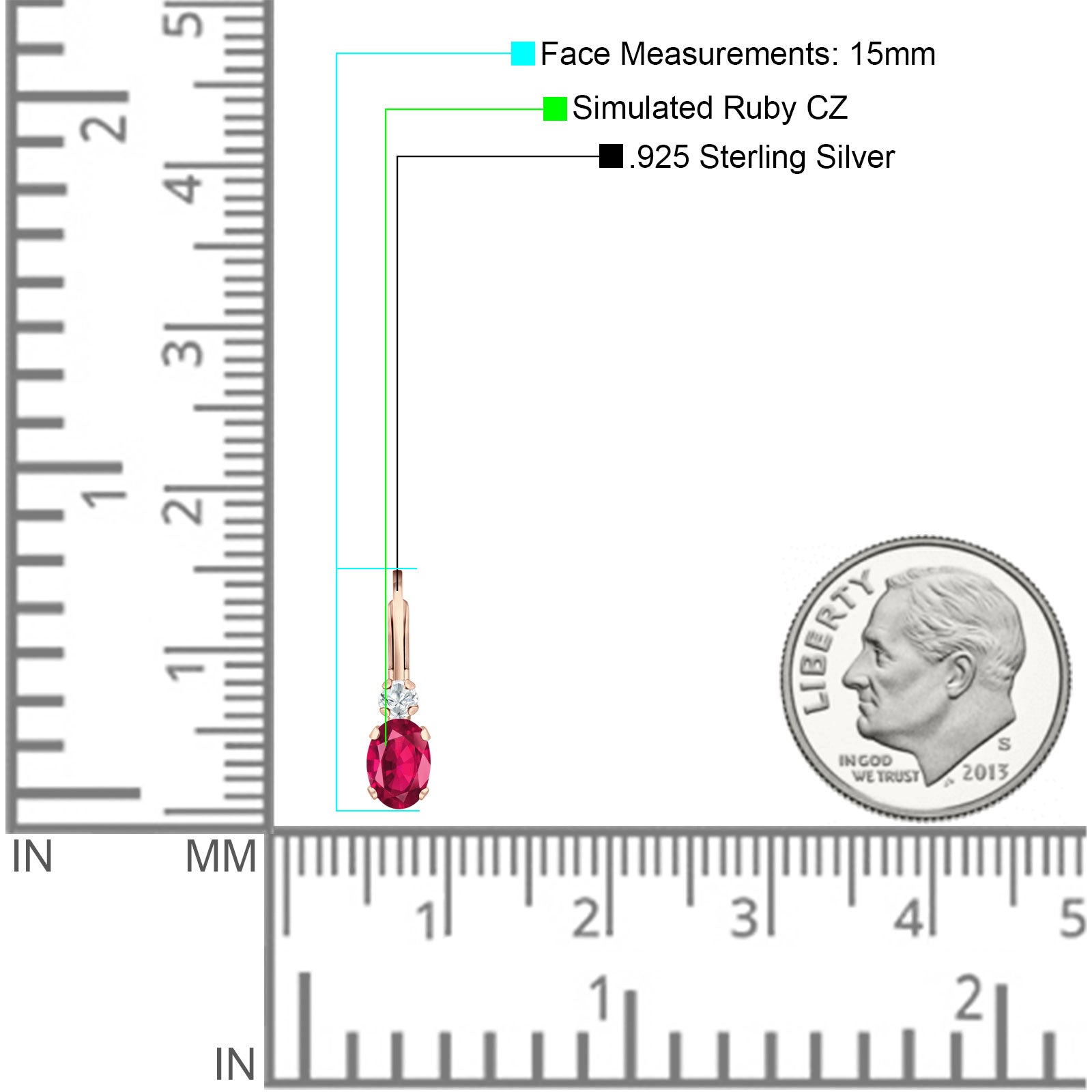 Oval Drop Dangle Charm Leverback Earring Cubic Zirconia 925 Sterling Silver