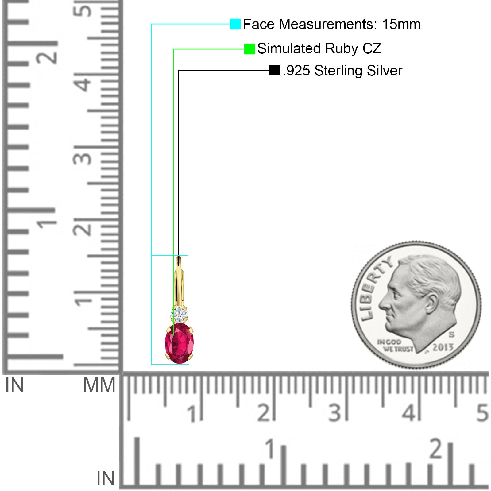 Oval Drop Dangle Charm Leverback Earring Cubic Zirconia 925 Sterling Silver